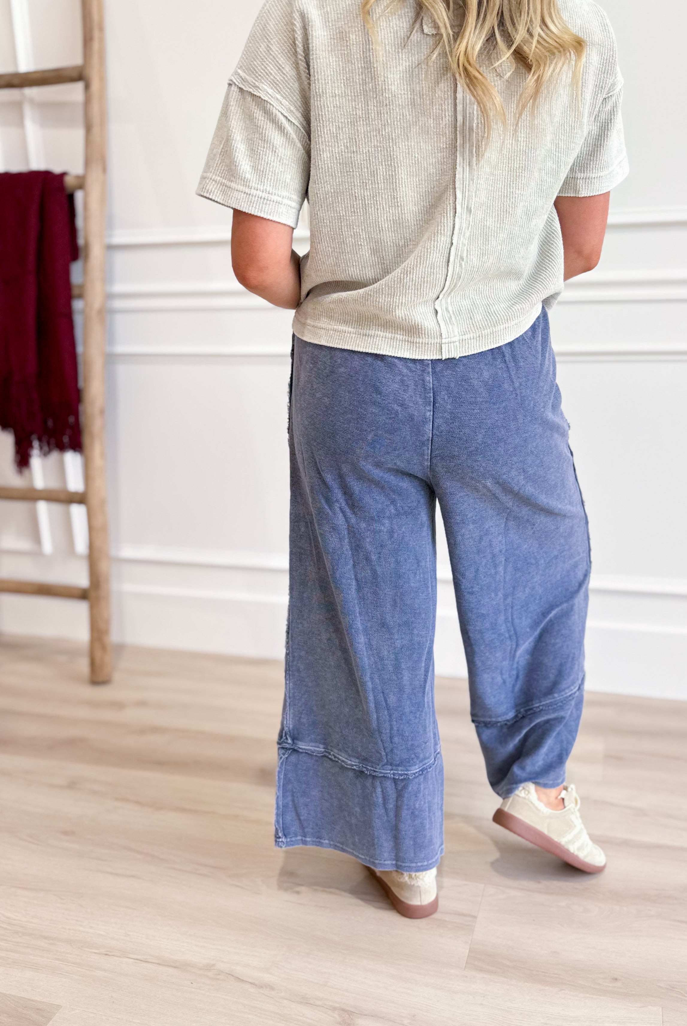 Caris Mineral Washed Upside Down Terry Knit Wide Leg Palazzo Pants - Be You Boutique