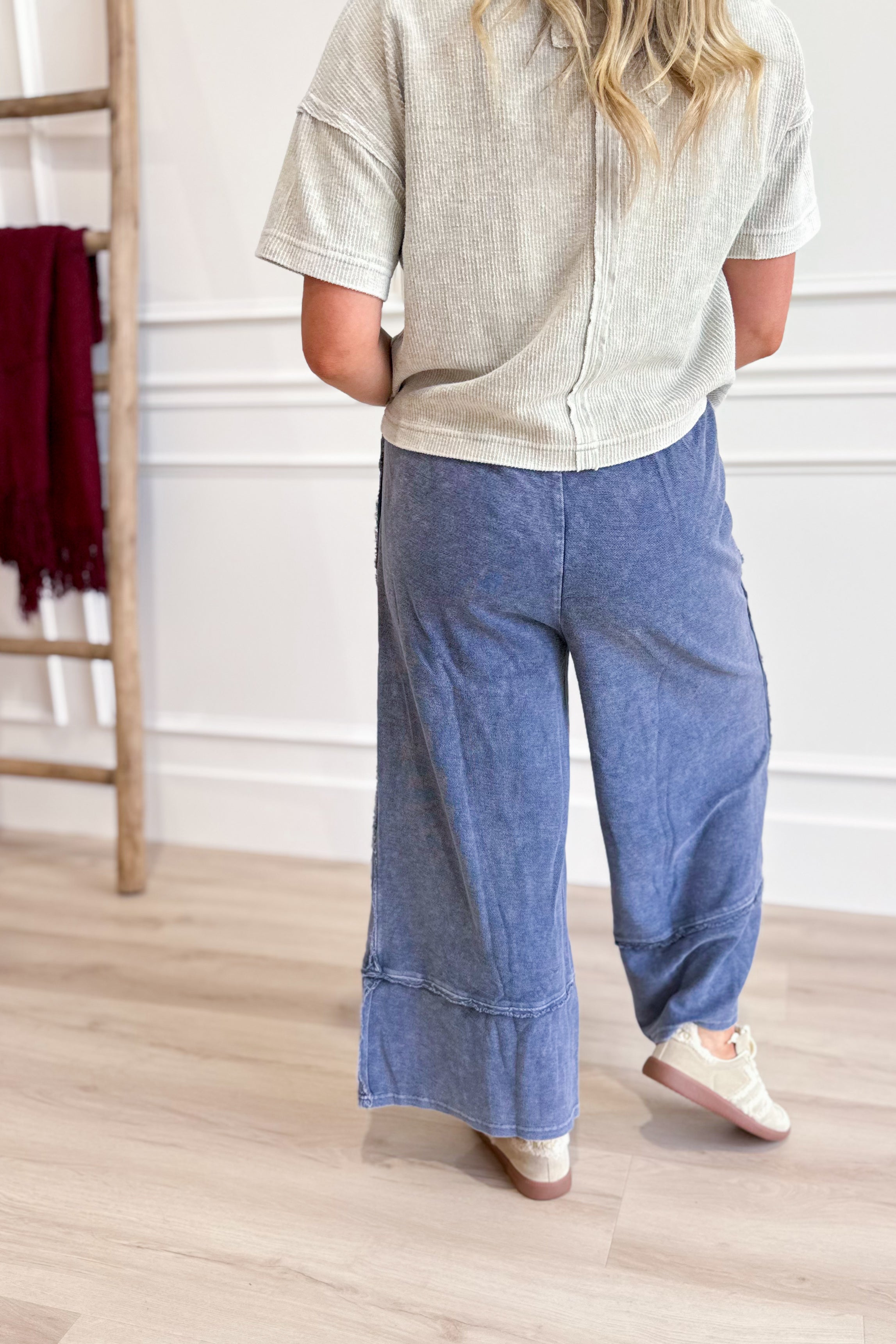 Caris Mineral Washed Upside Down Terry Knit Wide Leg Palazzo Pants - Be You Boutique