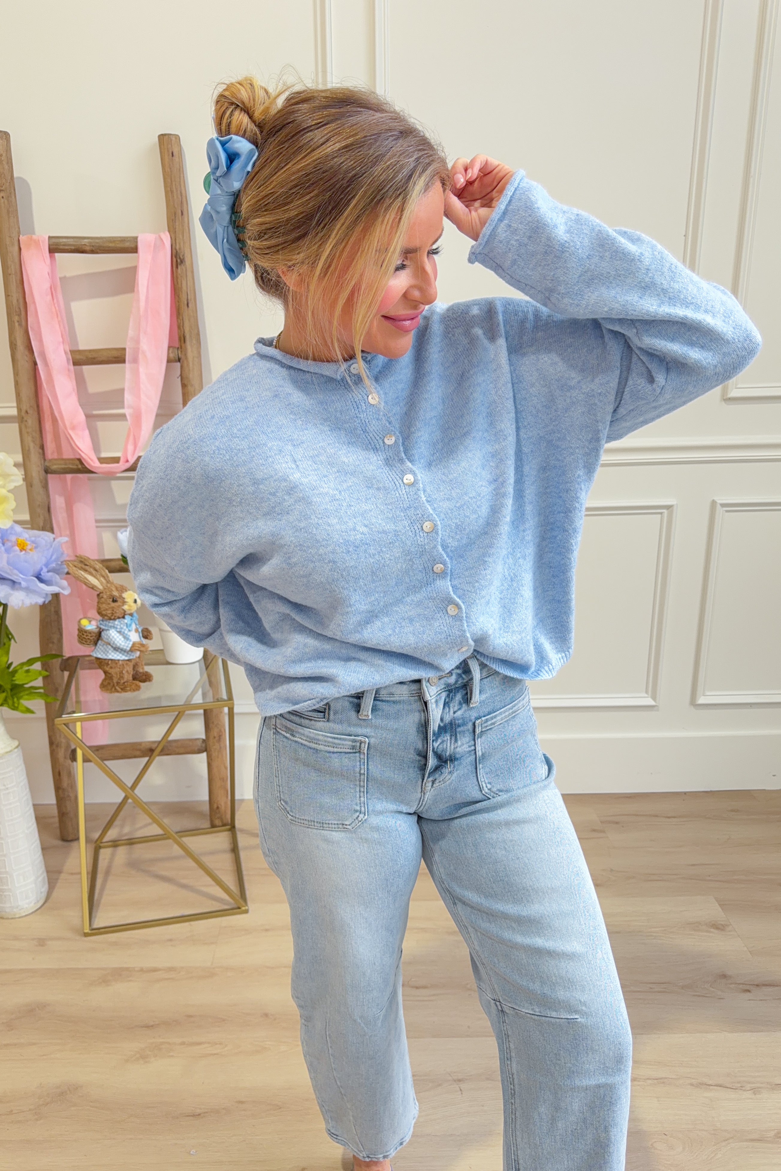 Dusty Blue Darling Satin Bow Claw Clip - Be You Boutique