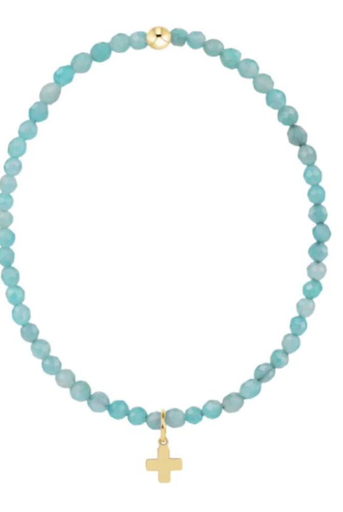 Enewton 3mm Amazonite signature cross gold charm bracelet with classic beaded design and gold accents, elegant jewelry accessory.