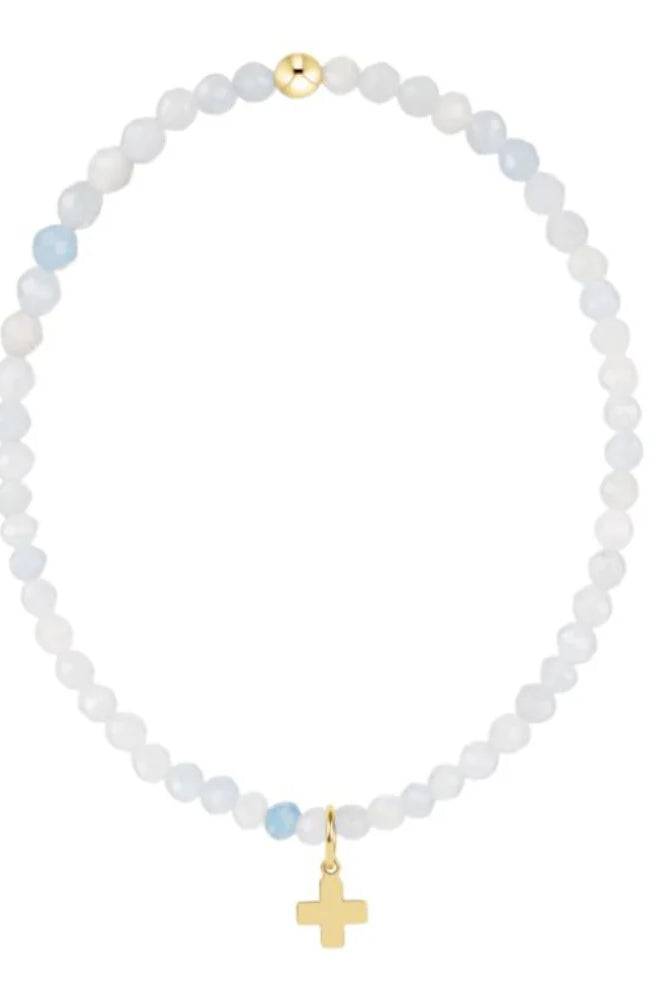 Enewton 3mm aquamarine signature cross gold charm bracelet with classic design, featuring a delicate gold chain and gemstone cross pendant.