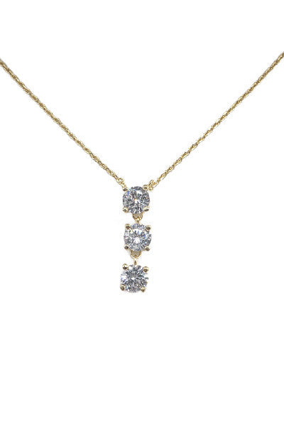 Gold triple CZ drop necklace from WHATS HOT, featuring layered drop design with sparkling cubic zirconia accents.