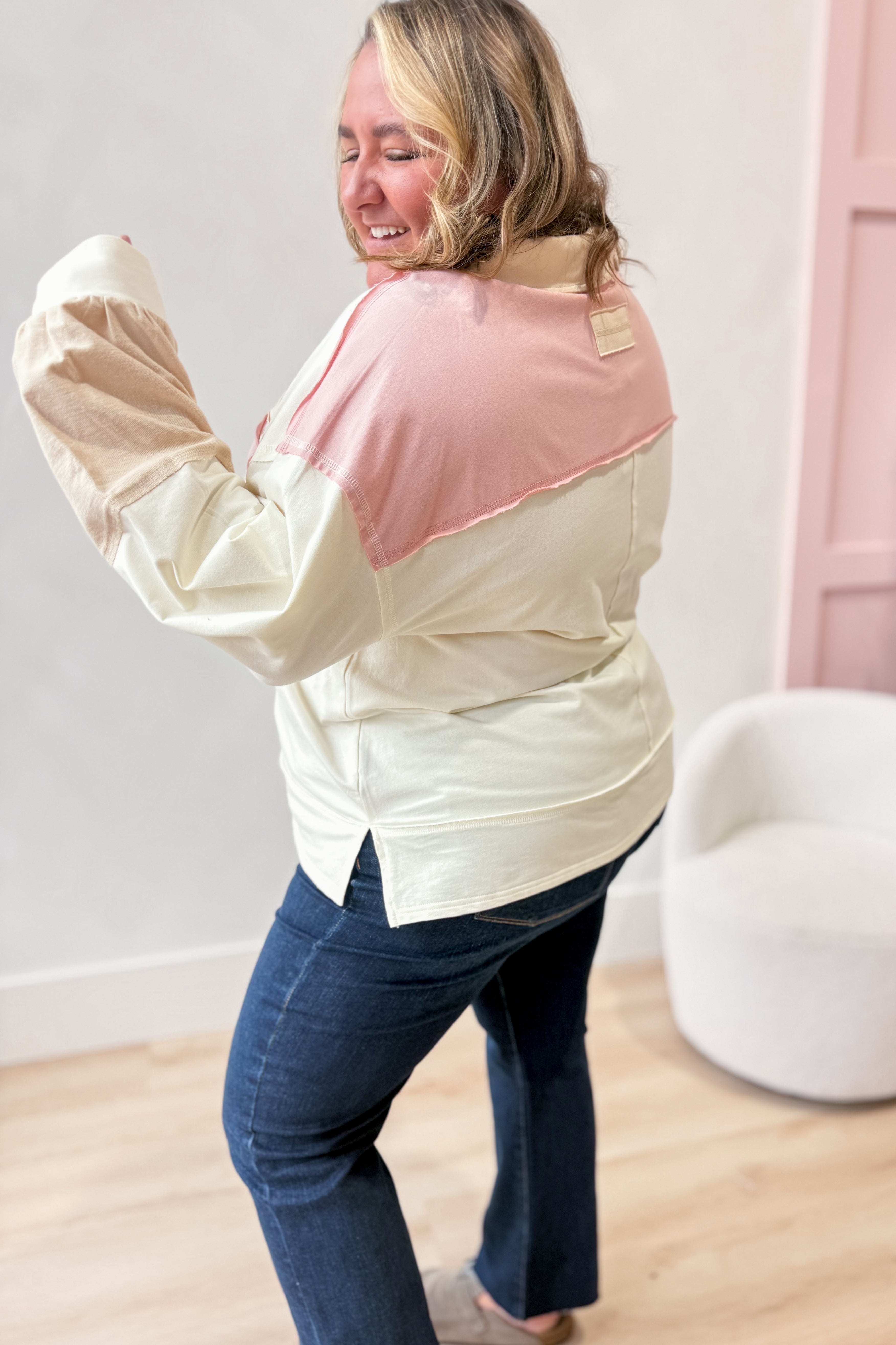 Marion Color Block Collared Pullover - Be You Boutique