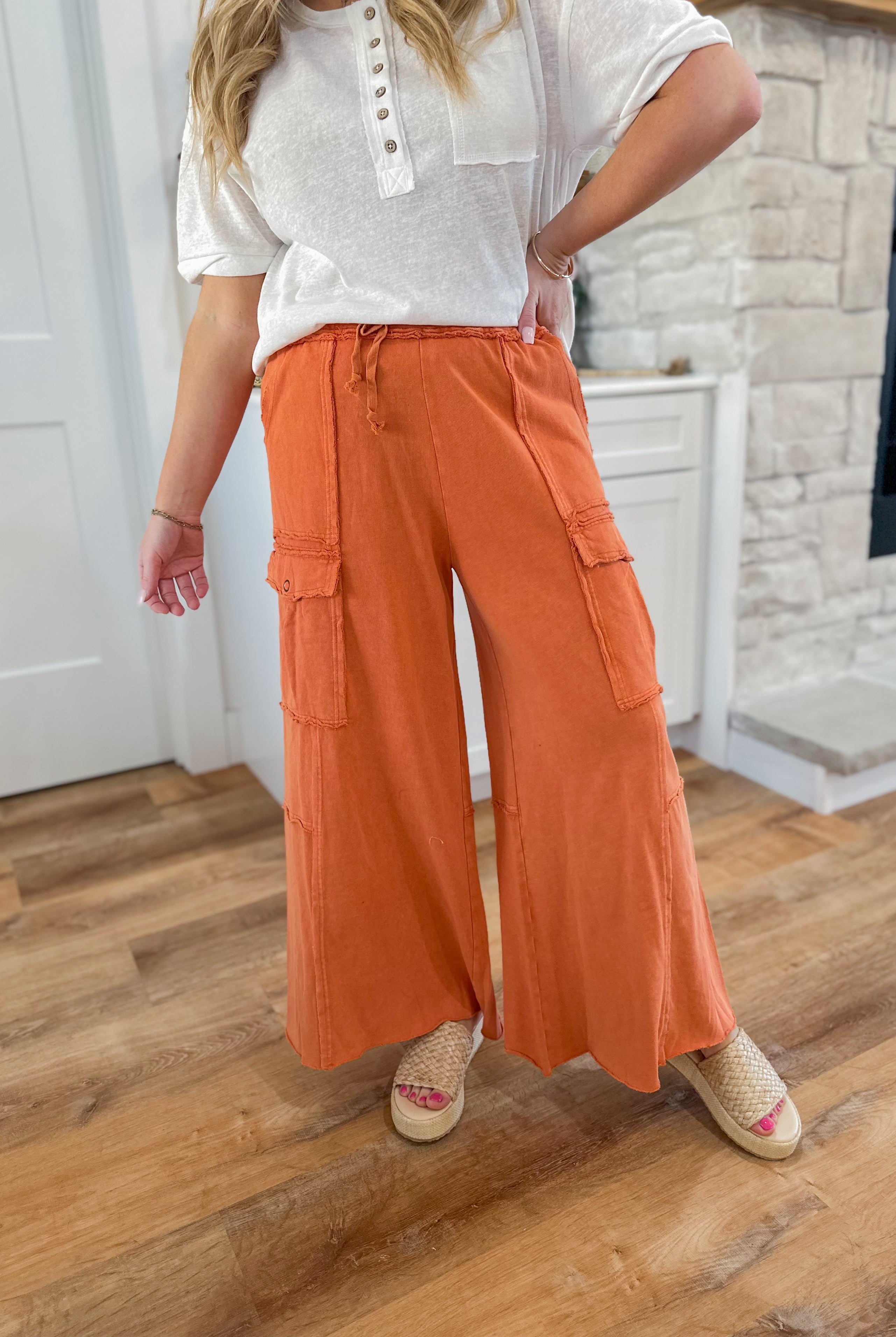 Mateo Mineral Washed Wide Leg Cargo Pants - Be You Boutique