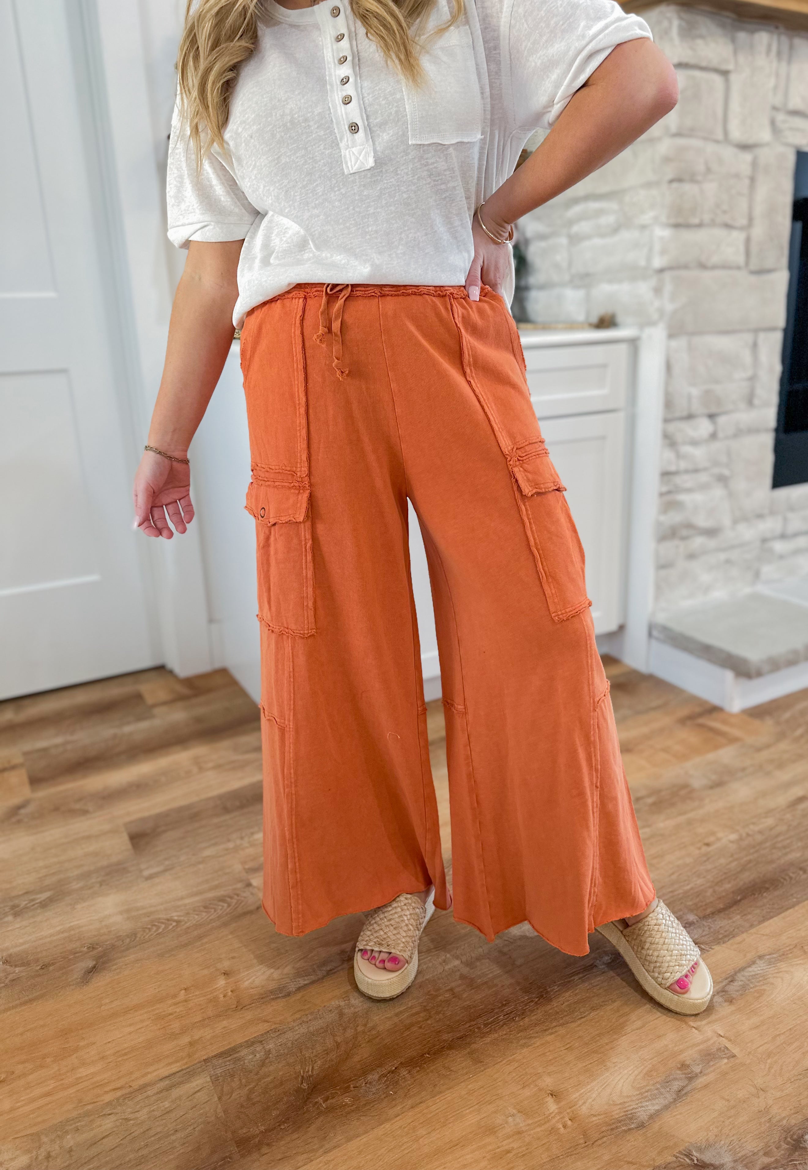 Mateo Mineral Washed Wide Leg Cargo Pants - Be You Boutique