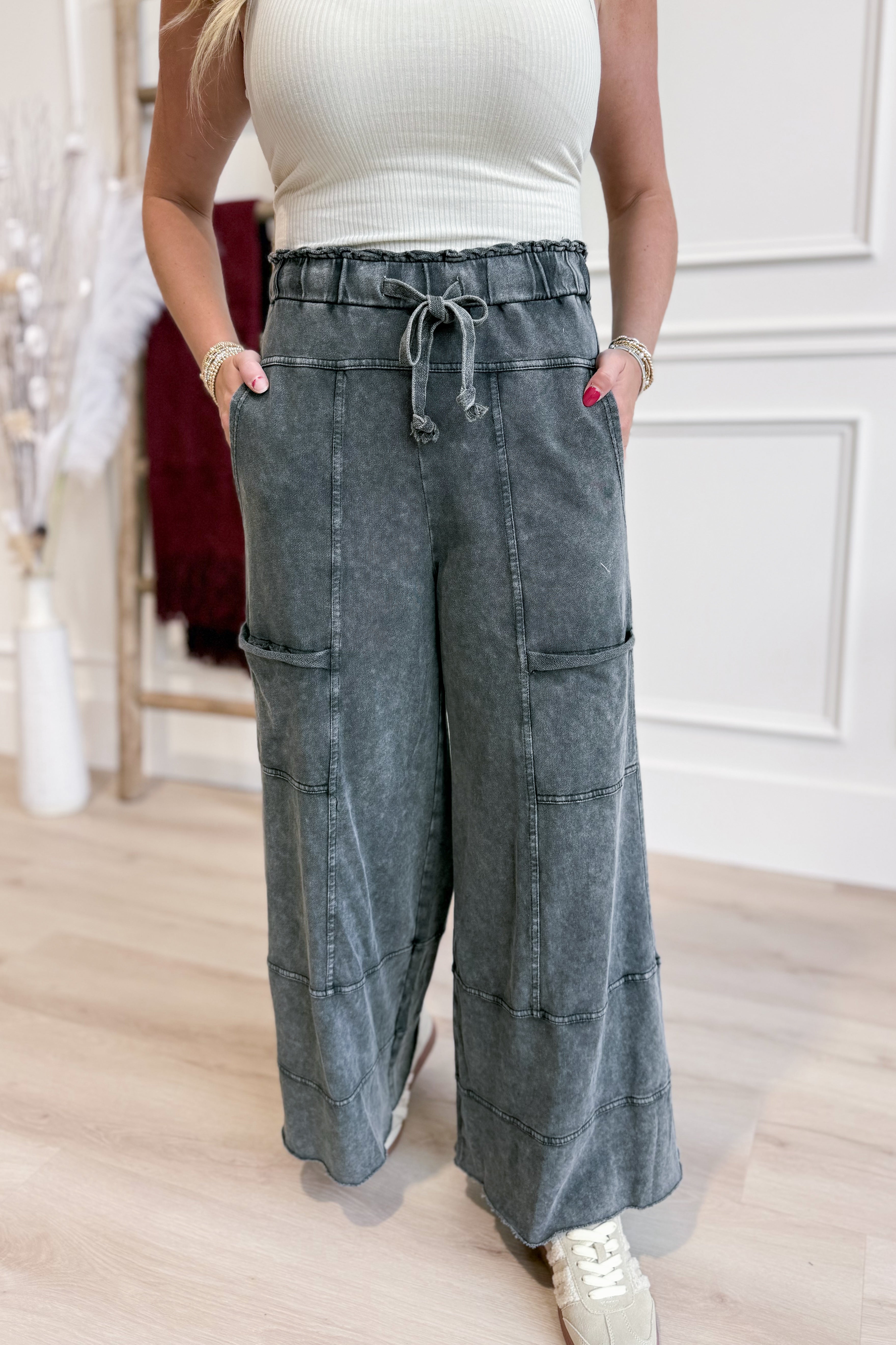 Bradley Mineral Washed Terry Knit Wide Leg Pants - Be You Boutique