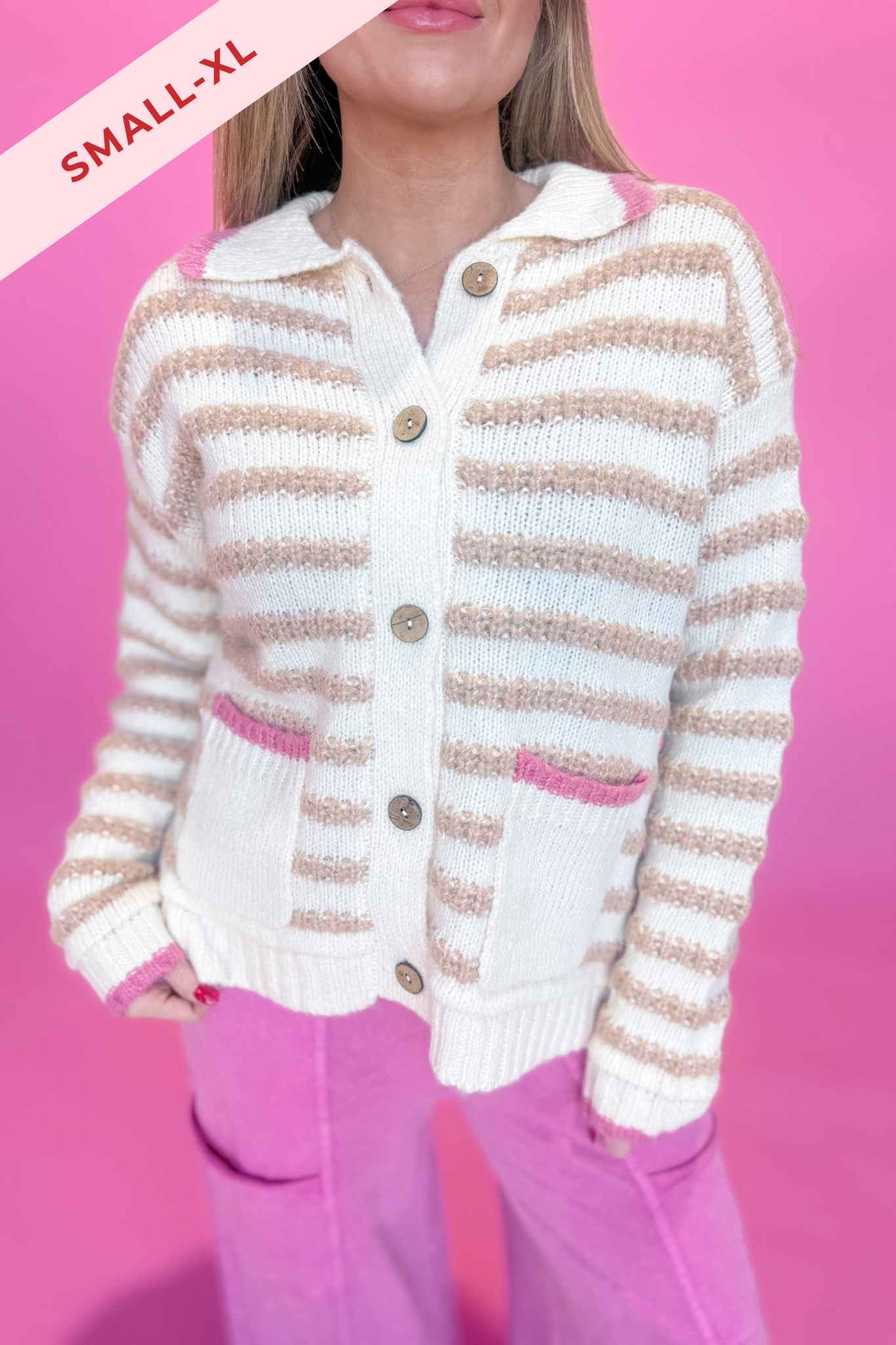 Betsy Striped Collar Button Down Sweater - Be You Boutique