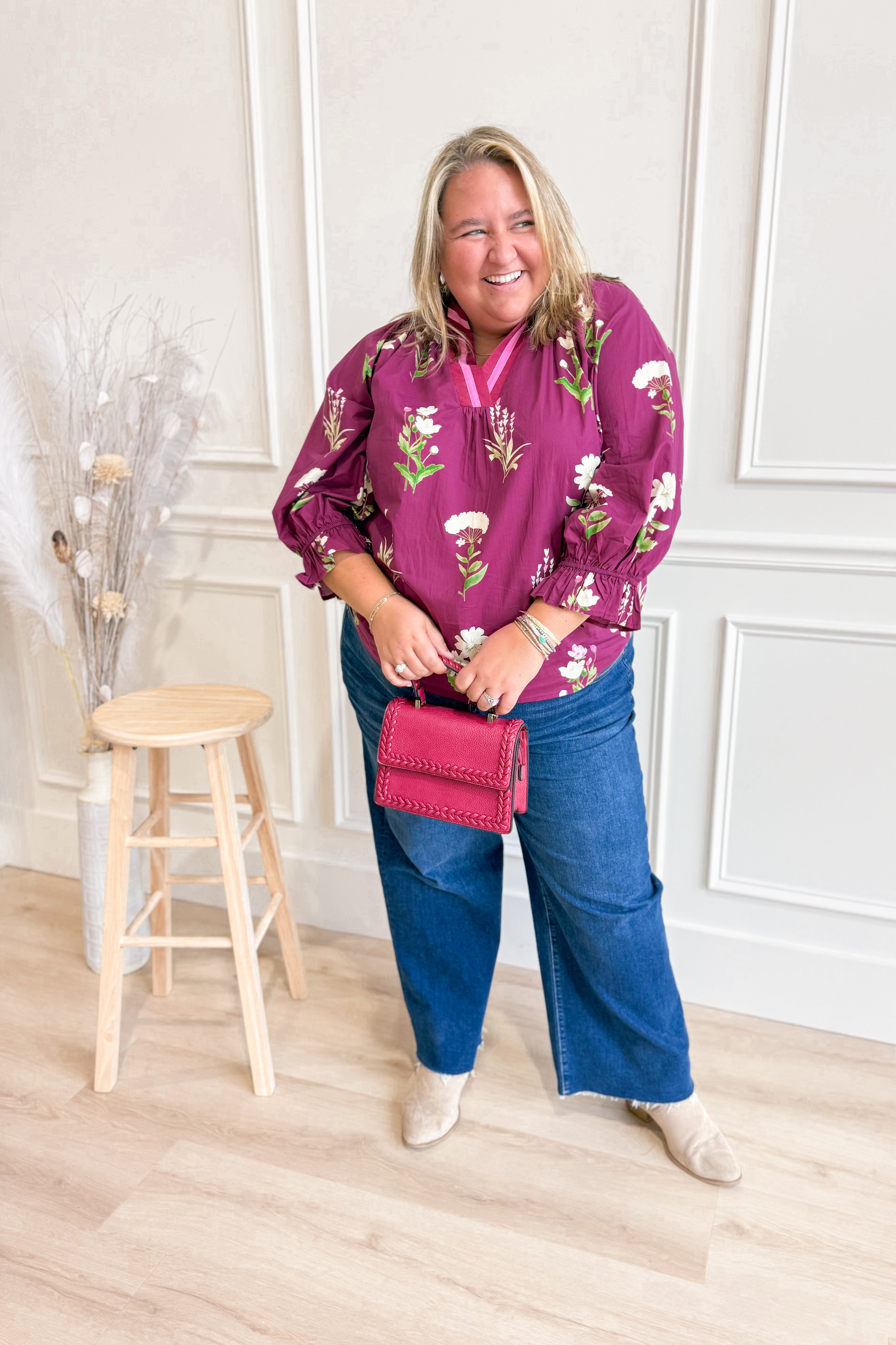 Hannah Floral Print Contrast Trim Blouse - Be You Boutique