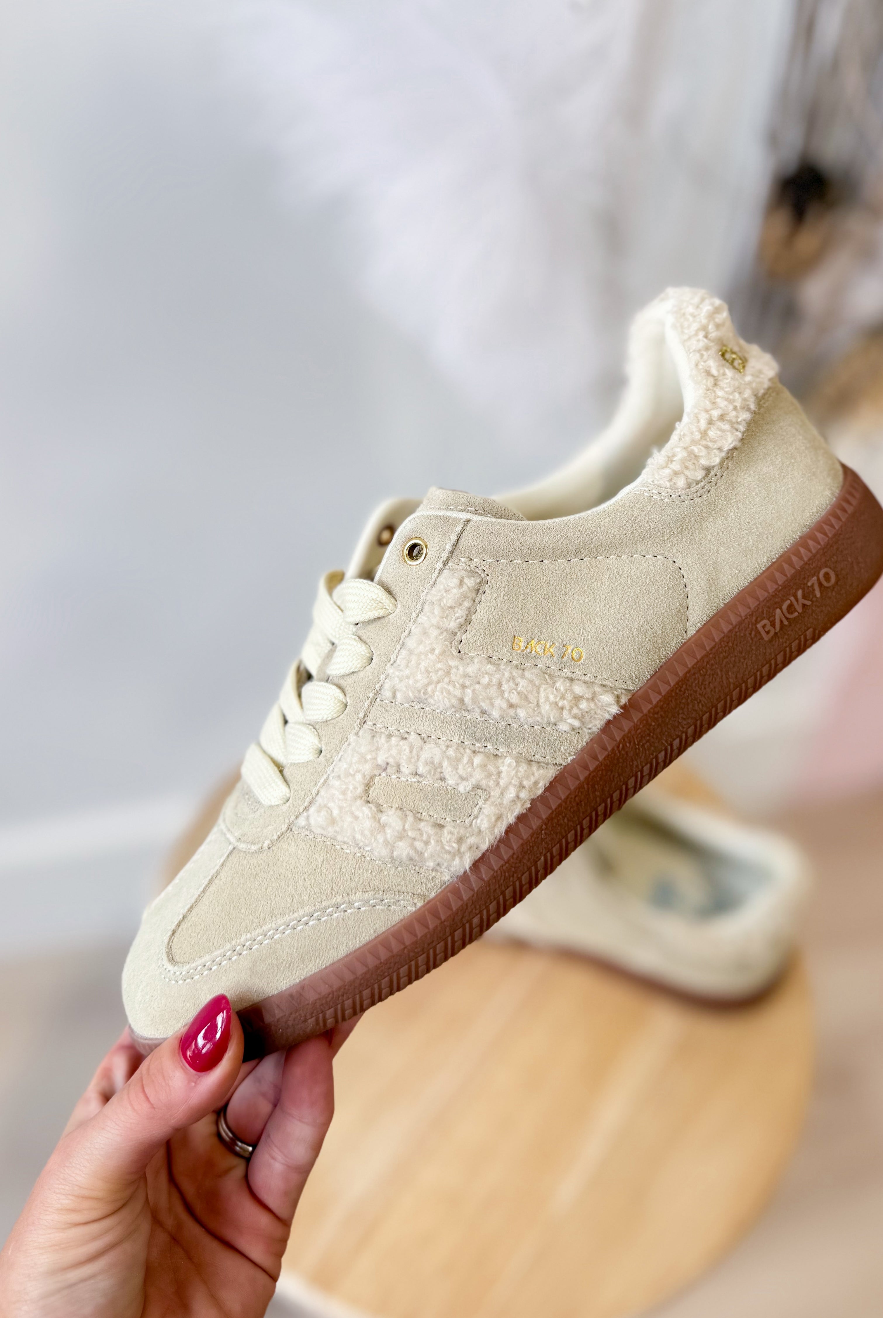 BACK70 Cloud Sneakers in Taupe Sherpa - Be You Boutique