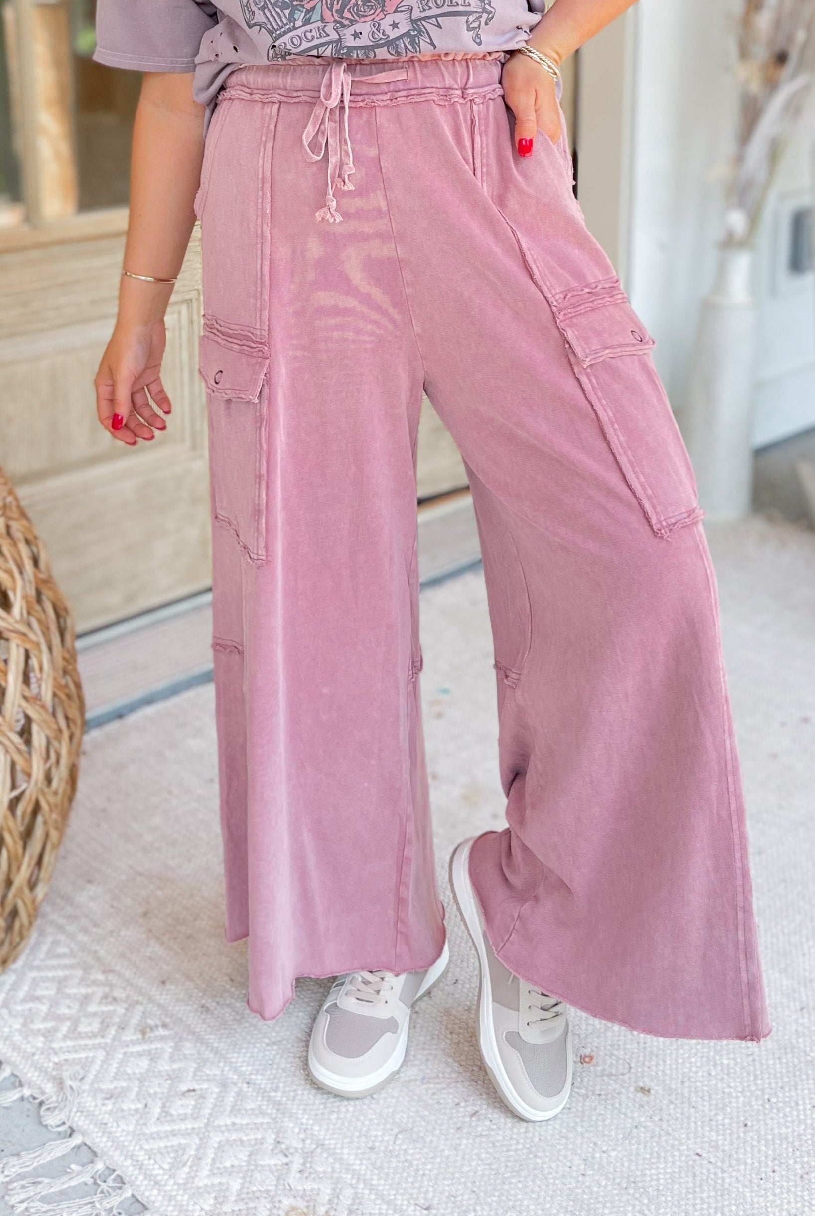 Mateo Mineral Washed Wide Leg Cargo Pants - Be You Boutique