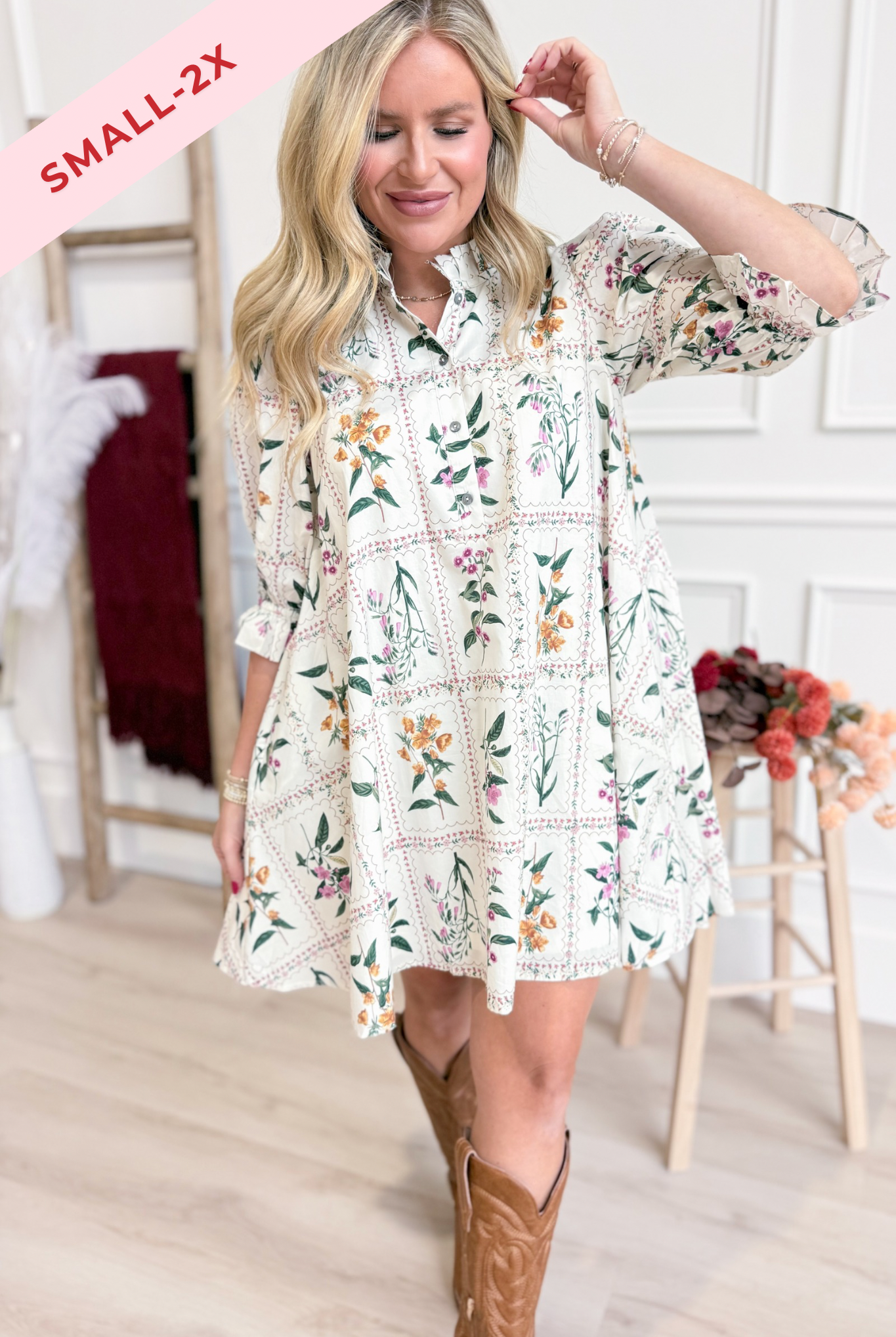 Aly Floral Puff Half Sleeve Dress - Be You Boutique