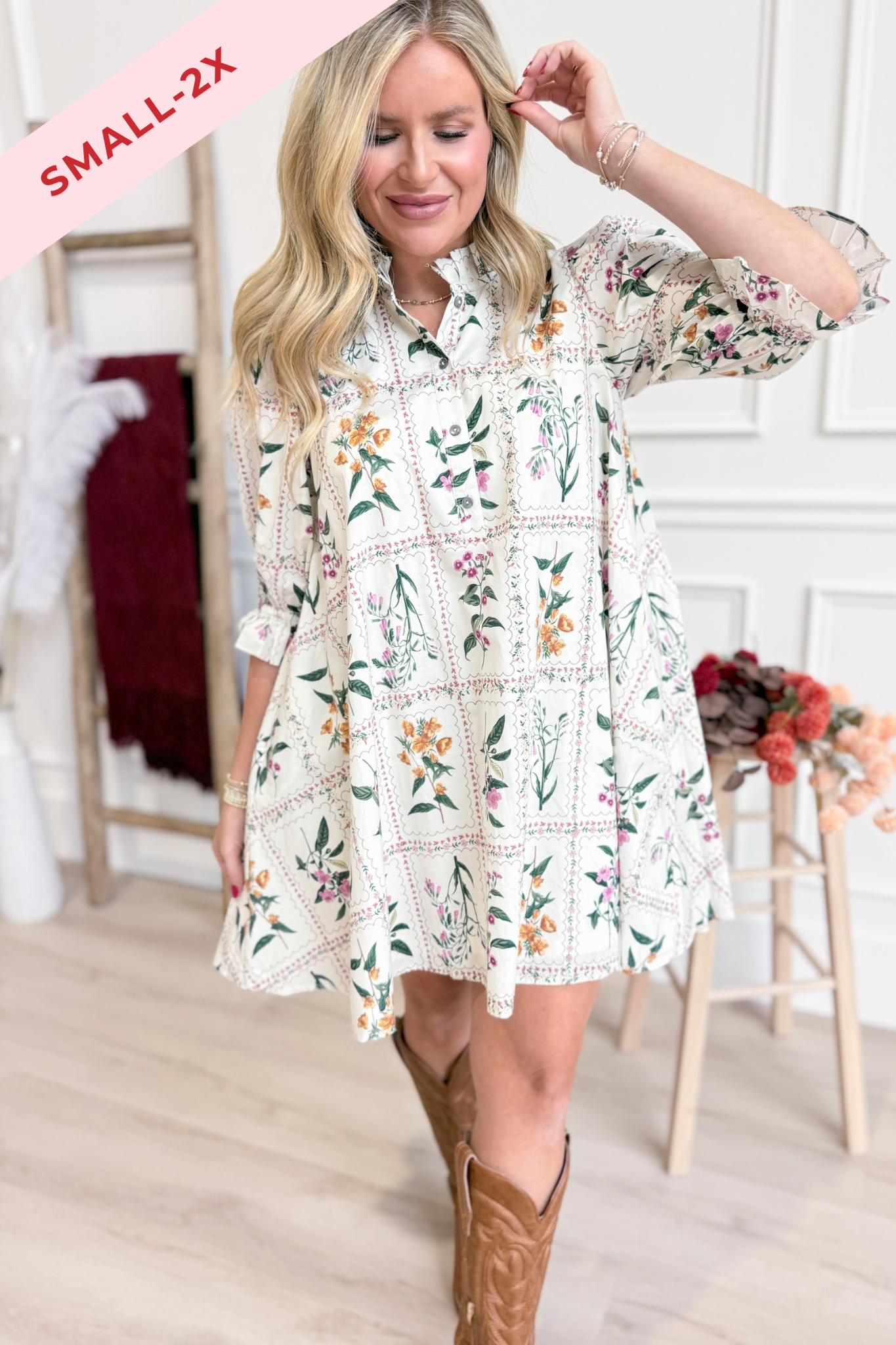 Aly Floral Puff Half Sleeve Dress - Be You Boutique