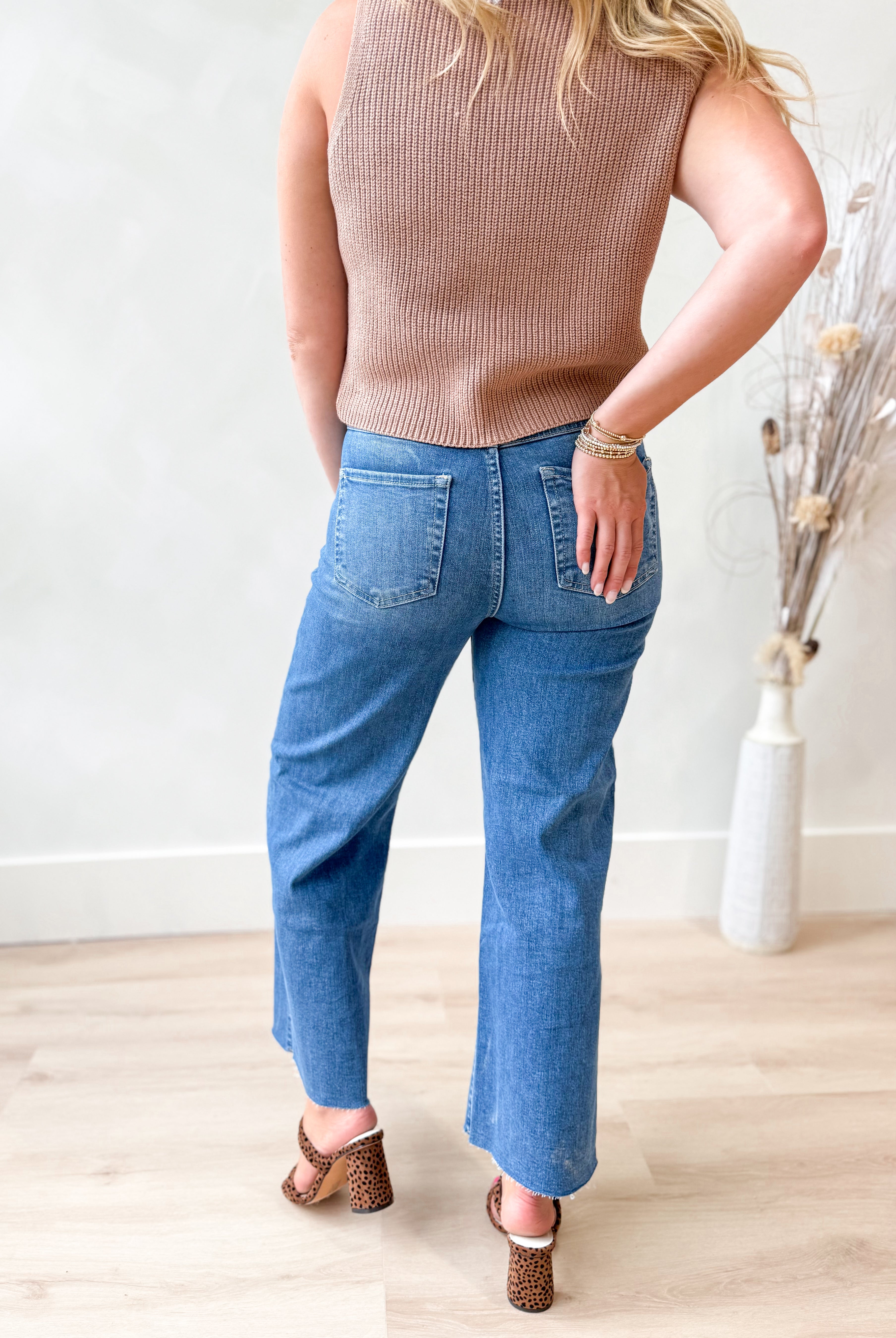 Risen Stevie High Rise Crop Wide Leg Tummy Control Pants - Be You Boutique