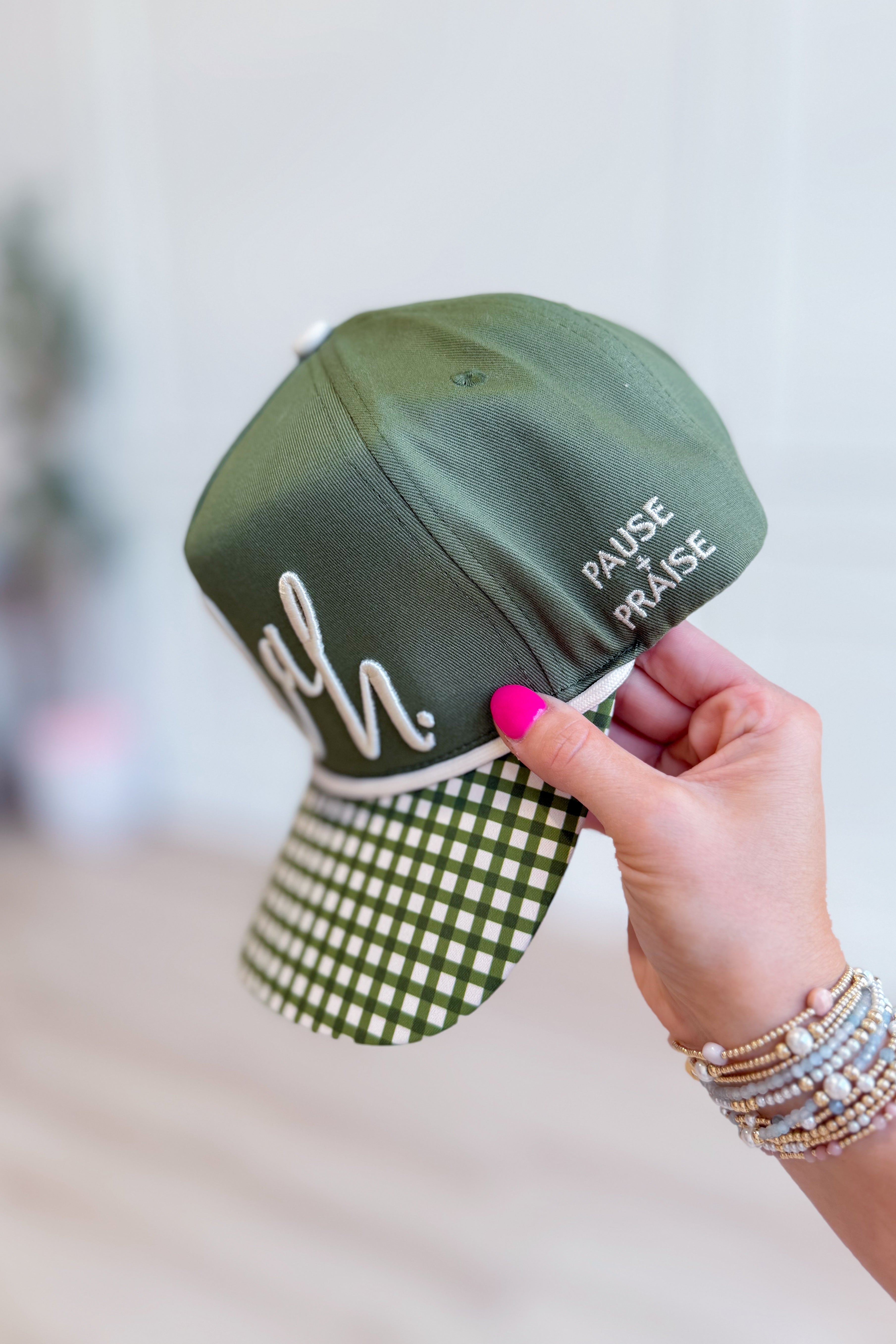 POP Poppy & Pine SELAH Pause & Pray trucker hat with mesh back and embroidered front panel, casual men's accessory.