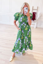 Fiona Puff Sleeve Ruffle Accent Midi Dress - Be You Boutique