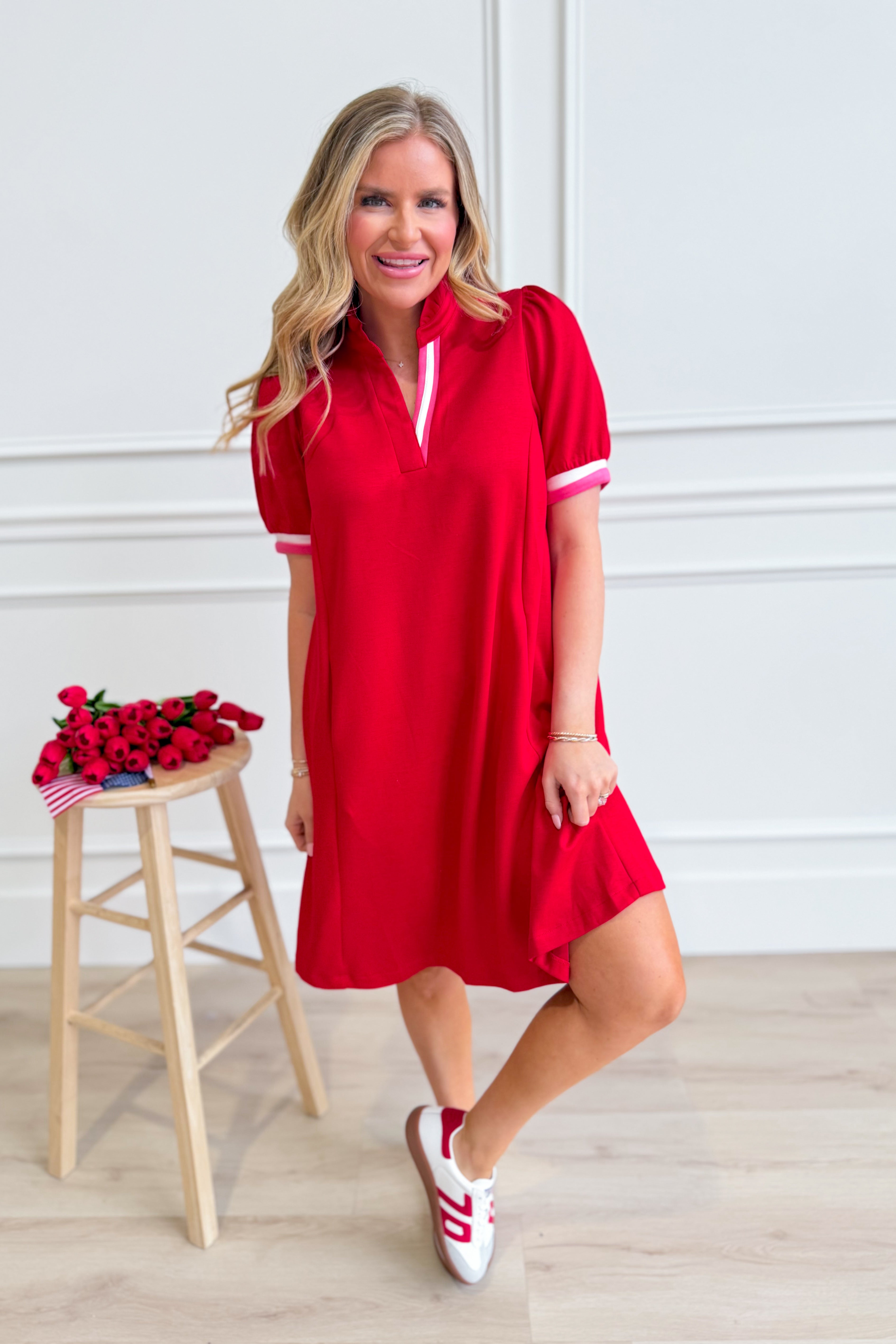 Light blue Skye Ruffle Trim Dress by UMGEE USA featuring ruffle details on a casual, flowy dress.