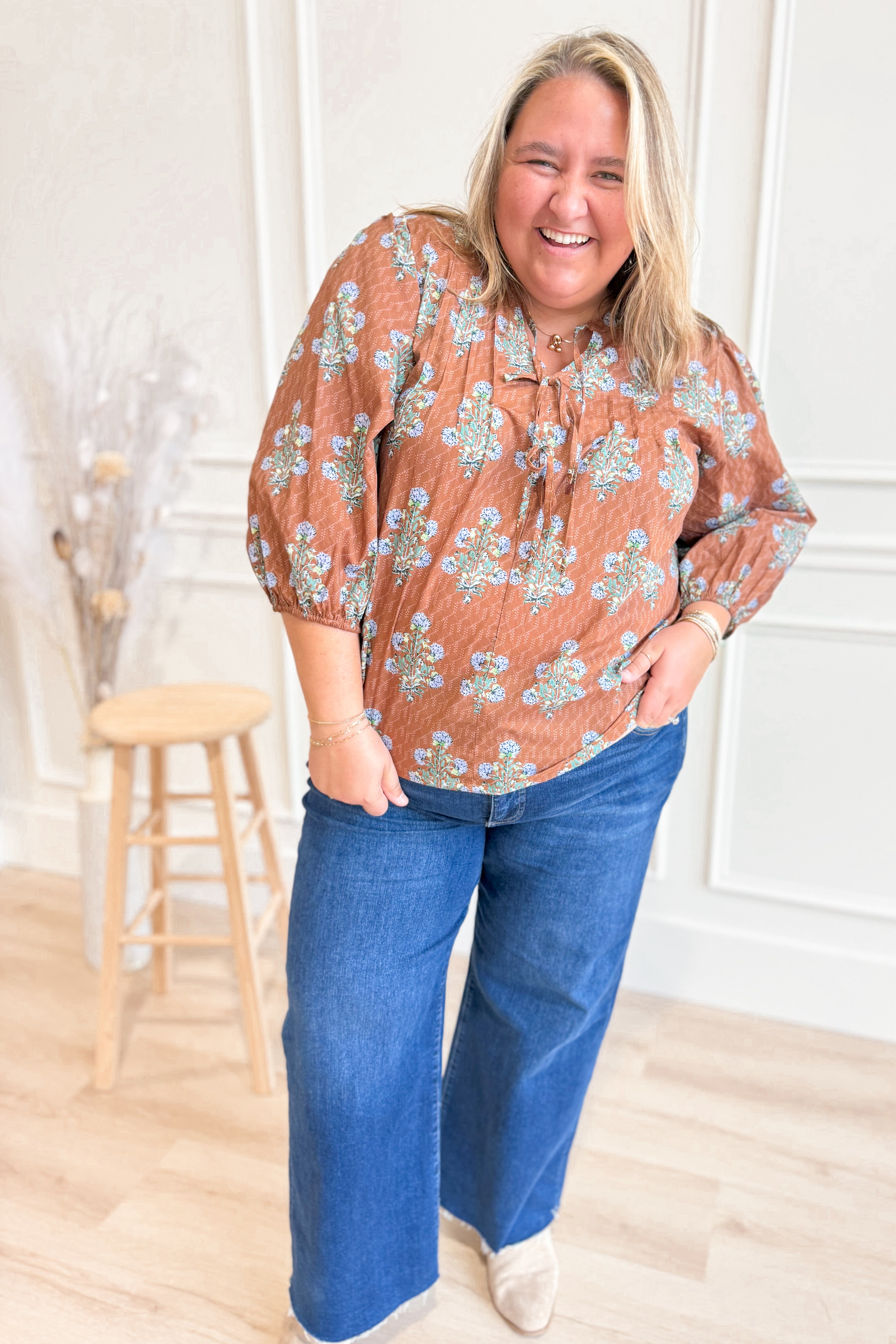 Charlene Mixed Floral Tie Neck Top - Be You Boutique