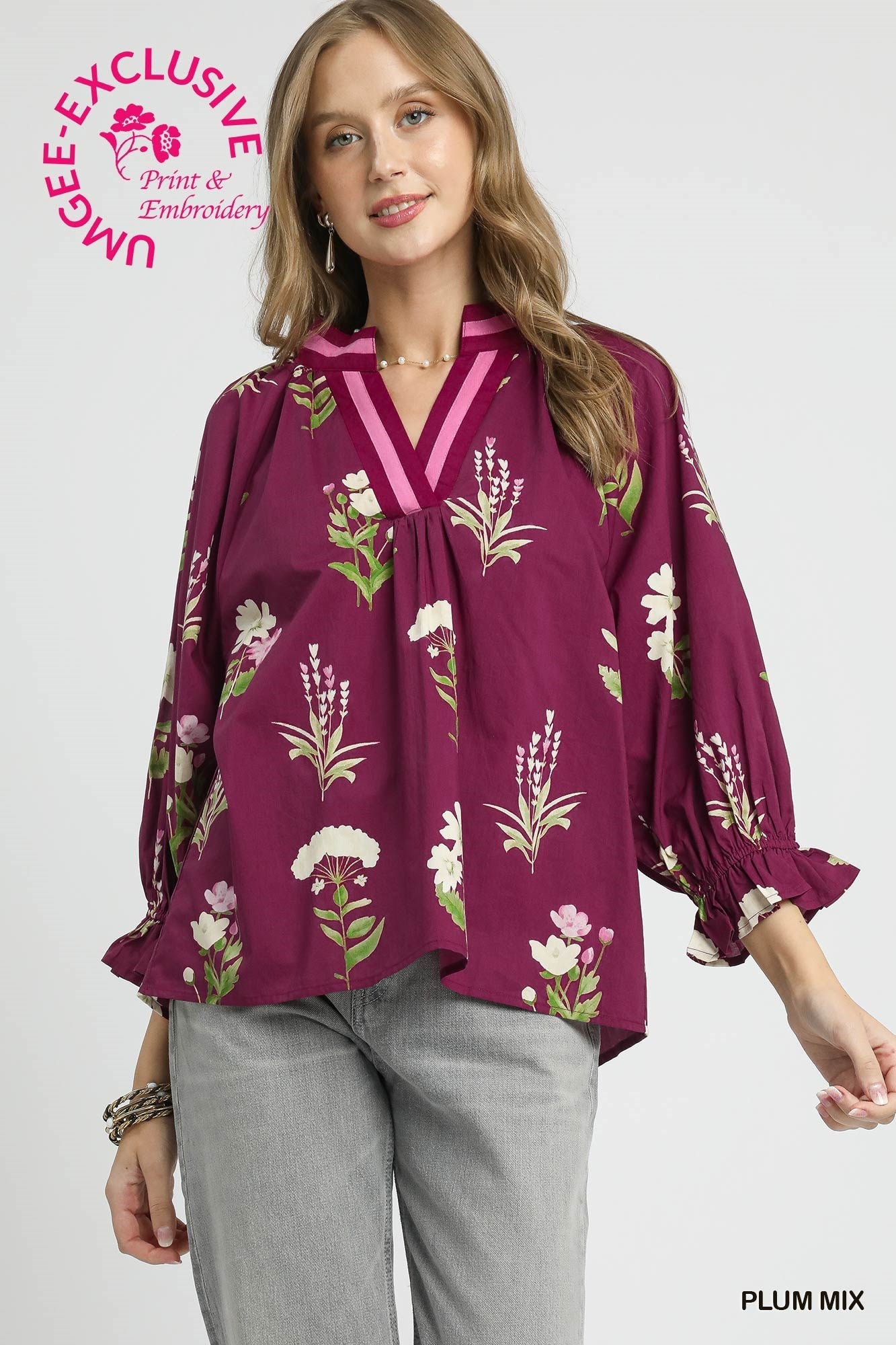 Hannah Floral Print Contrast Trim Blouse **waiting on standard - Be You Boutique