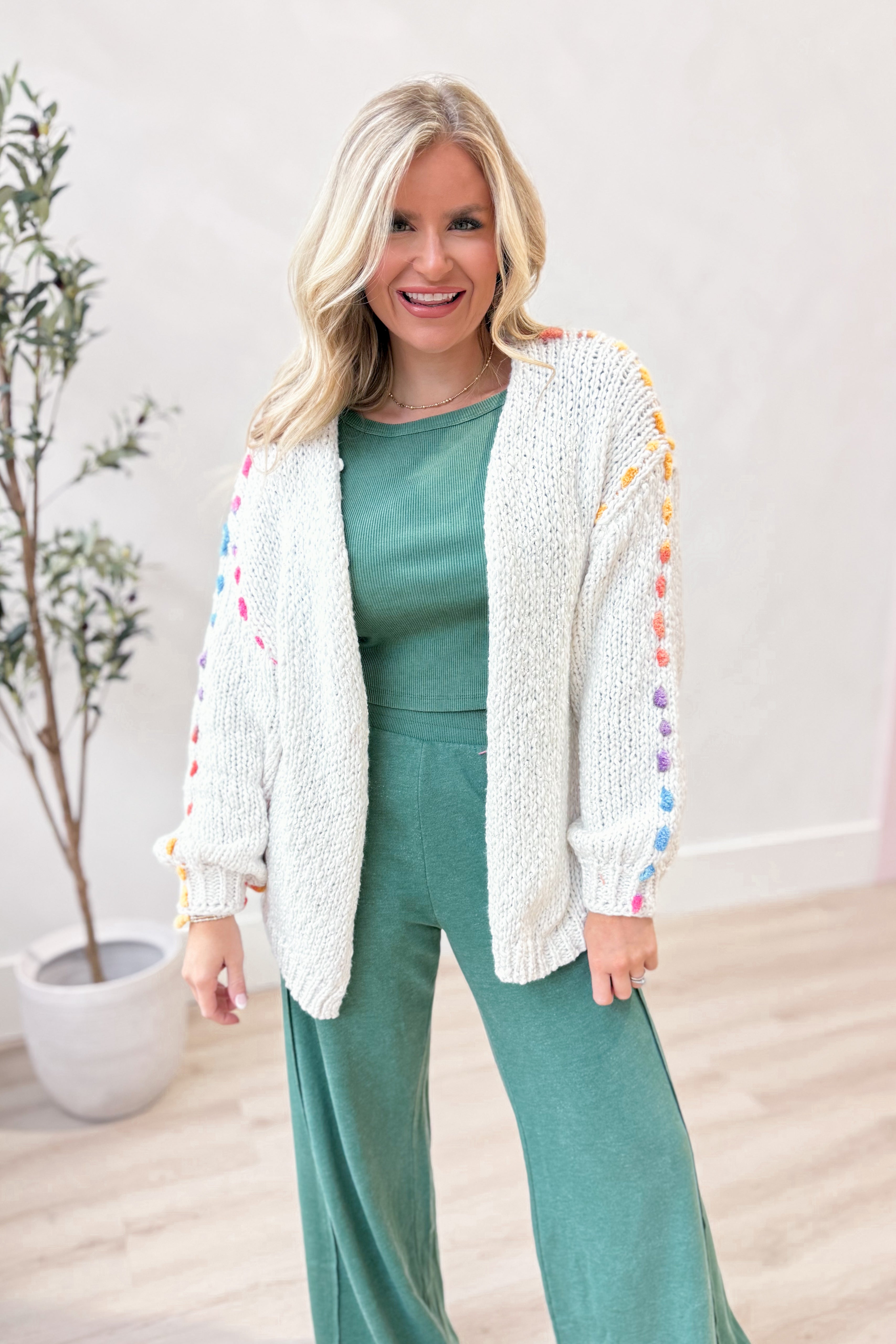 Val Rainbow Thread Trim Cardigan - Be You Boutique