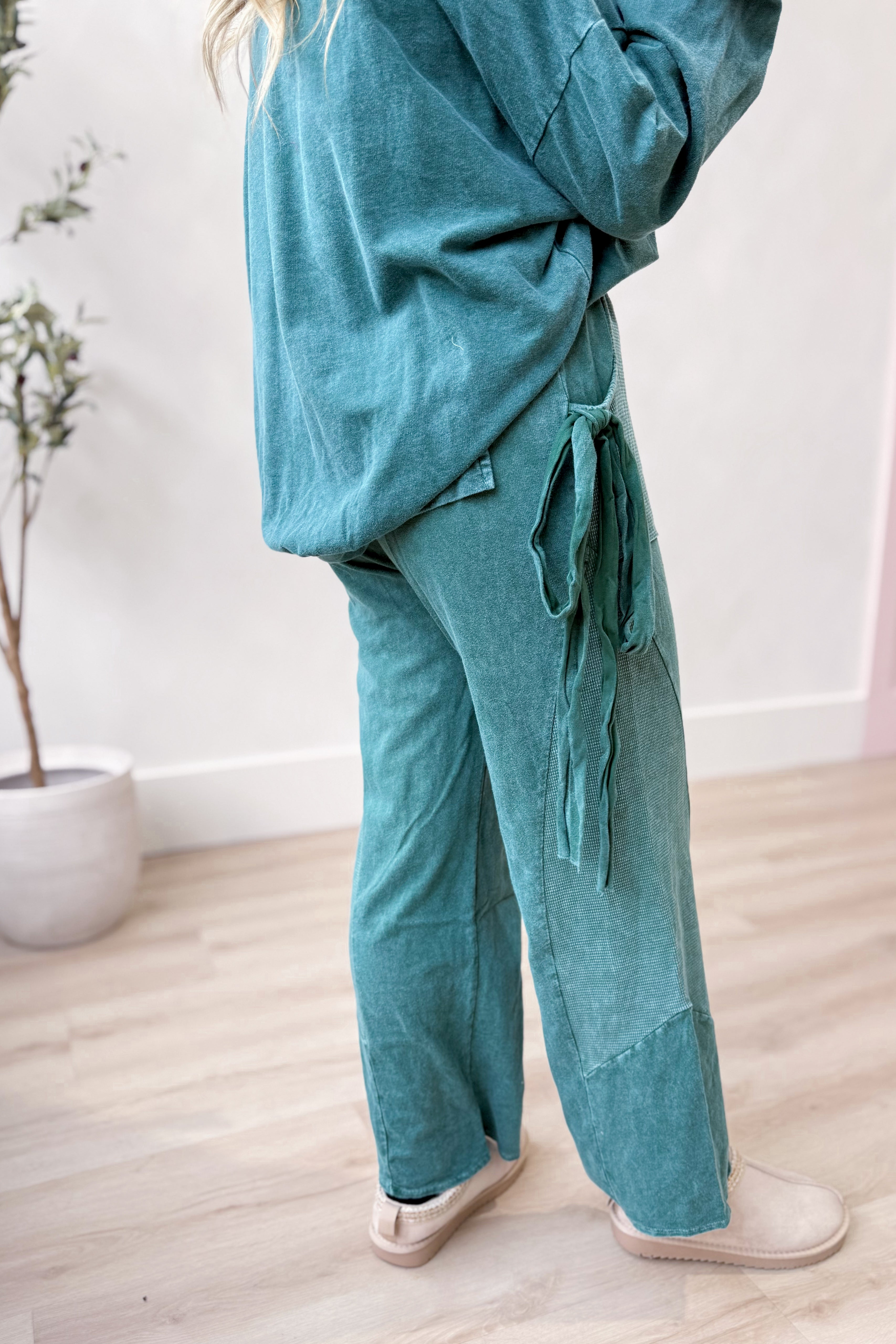 Carrie Mineral Wash Side Bow Pant - Be You Boutique