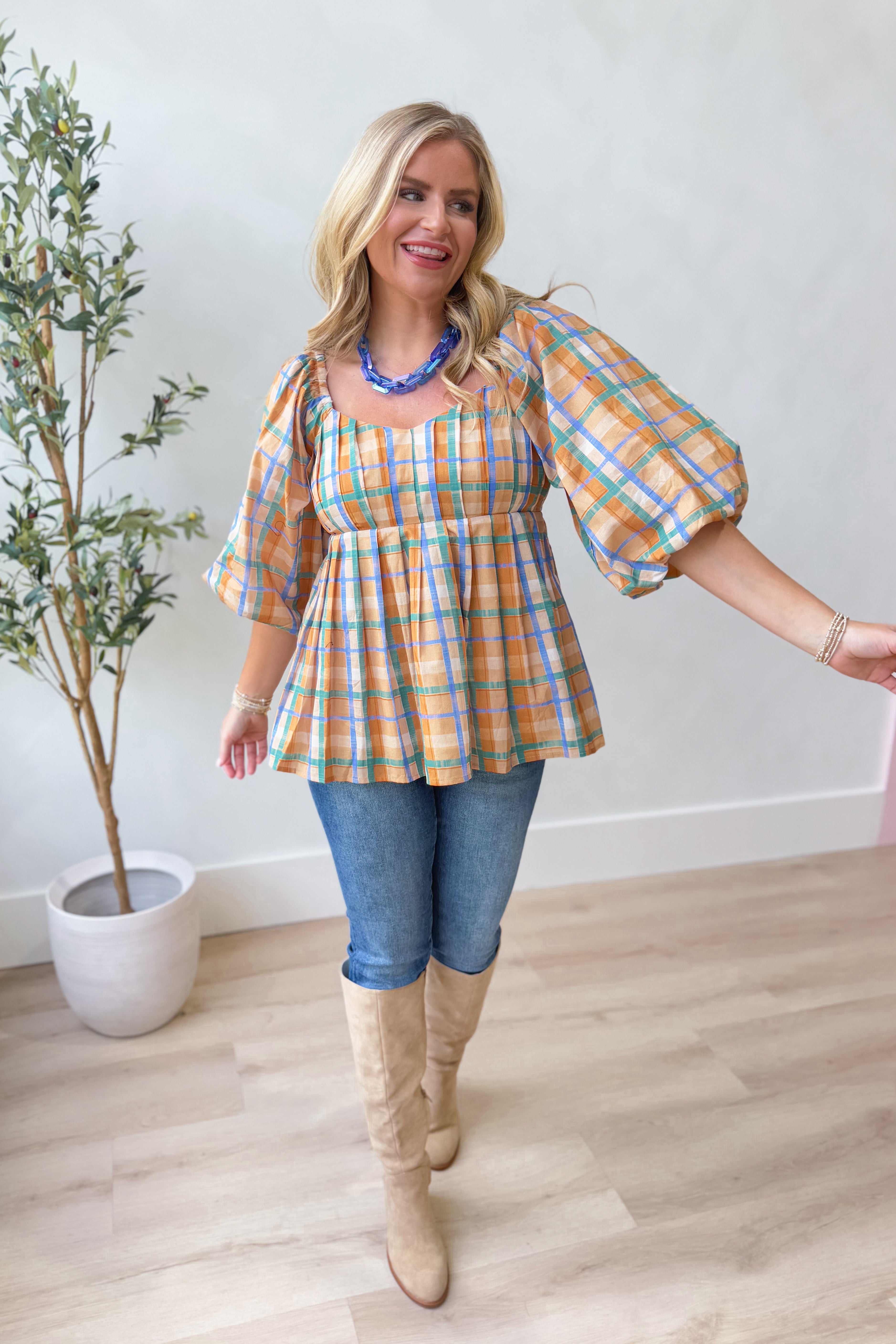 Bethany Plaid Babydoll Top - Be You Boutique