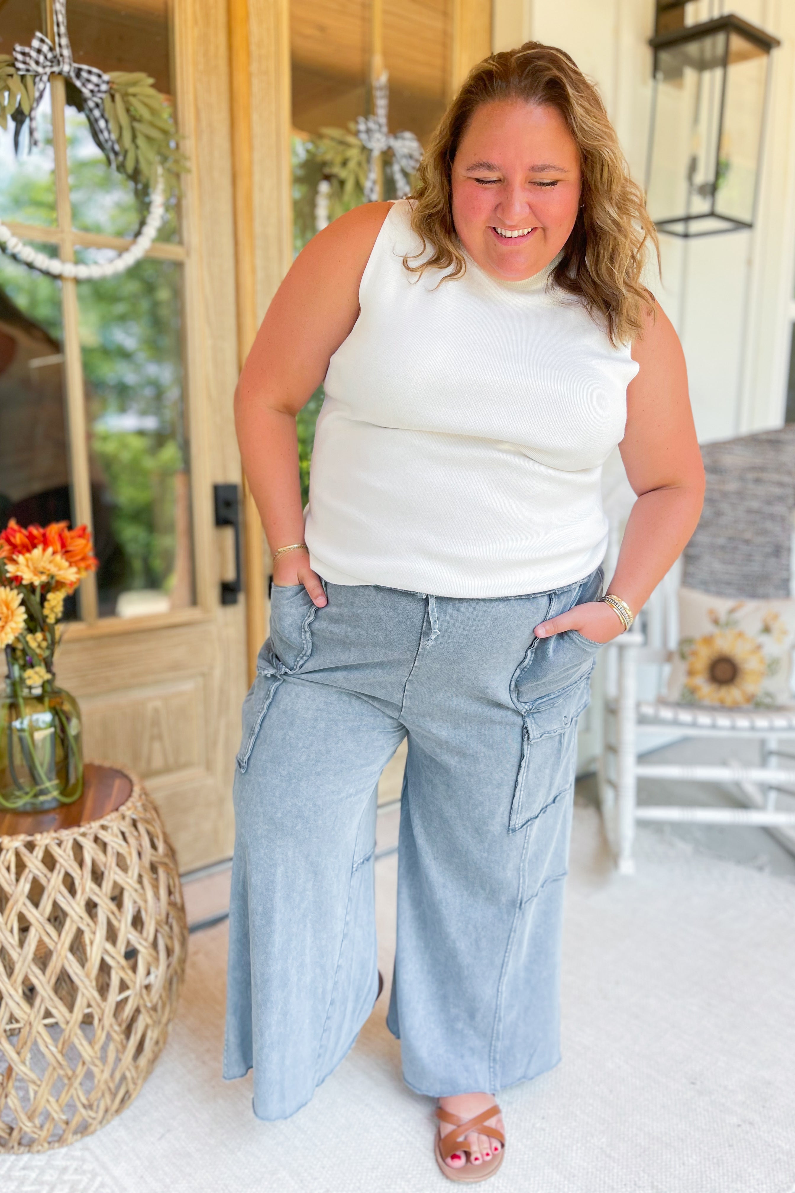 Mateo Mineral Washed Wide Leg Cargo Pants - Be You Boutique