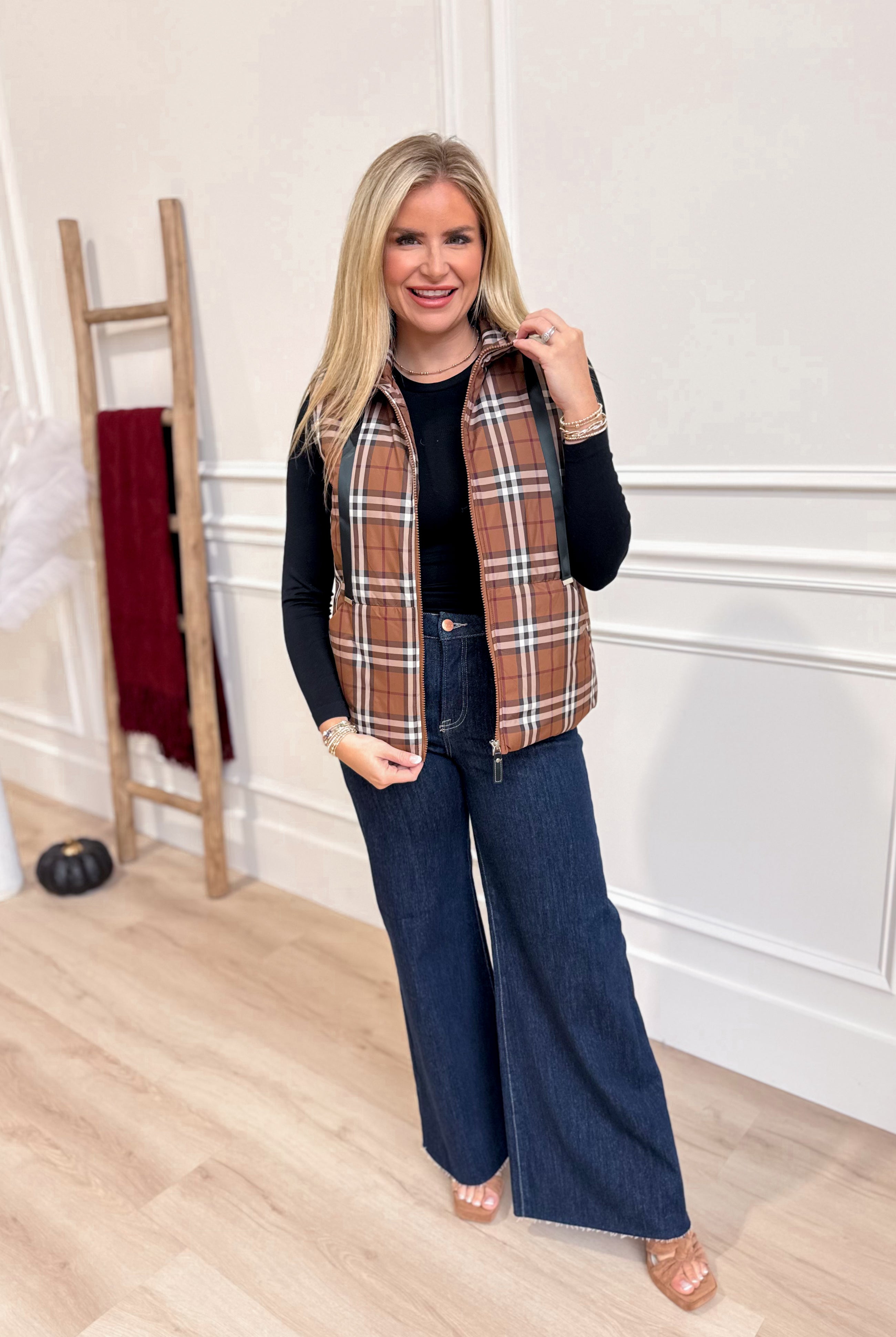 Holly Plaid Front Zip Up Vest - Be You Boutique