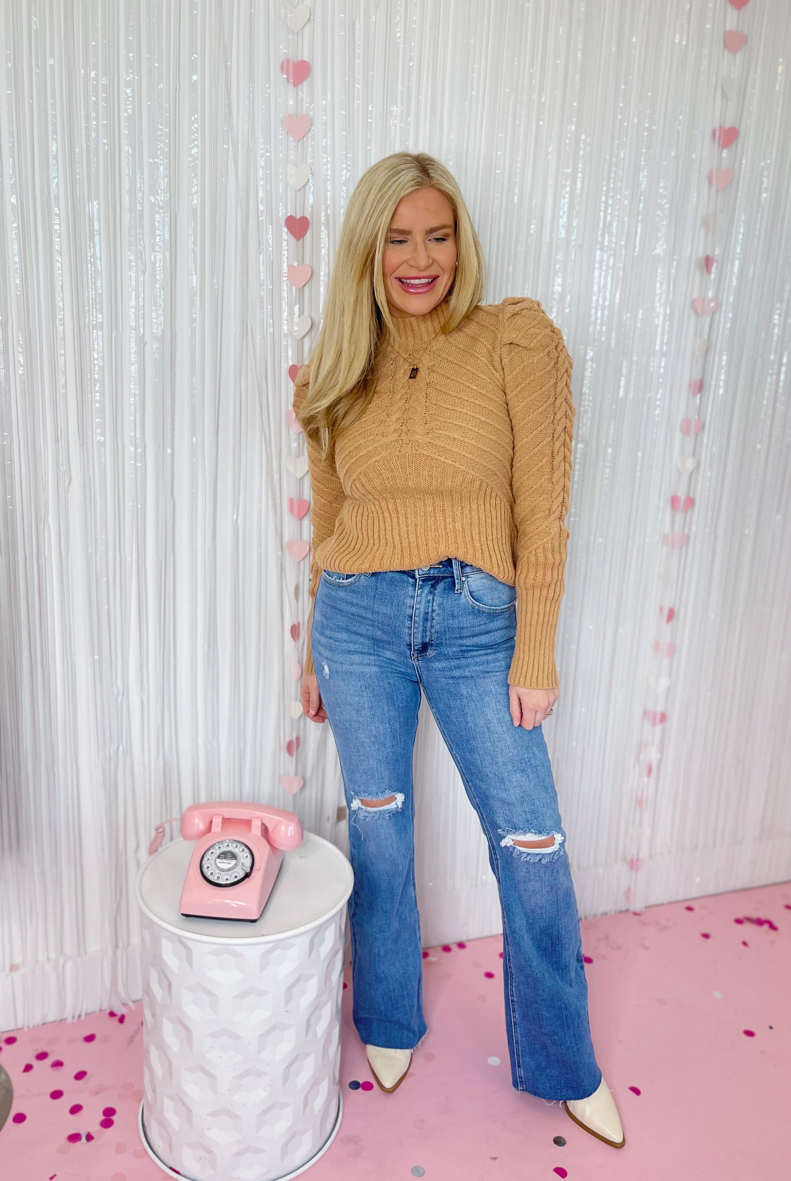 Darrin Mock Neck Puff Shoulder Sweater - Be You Boutique