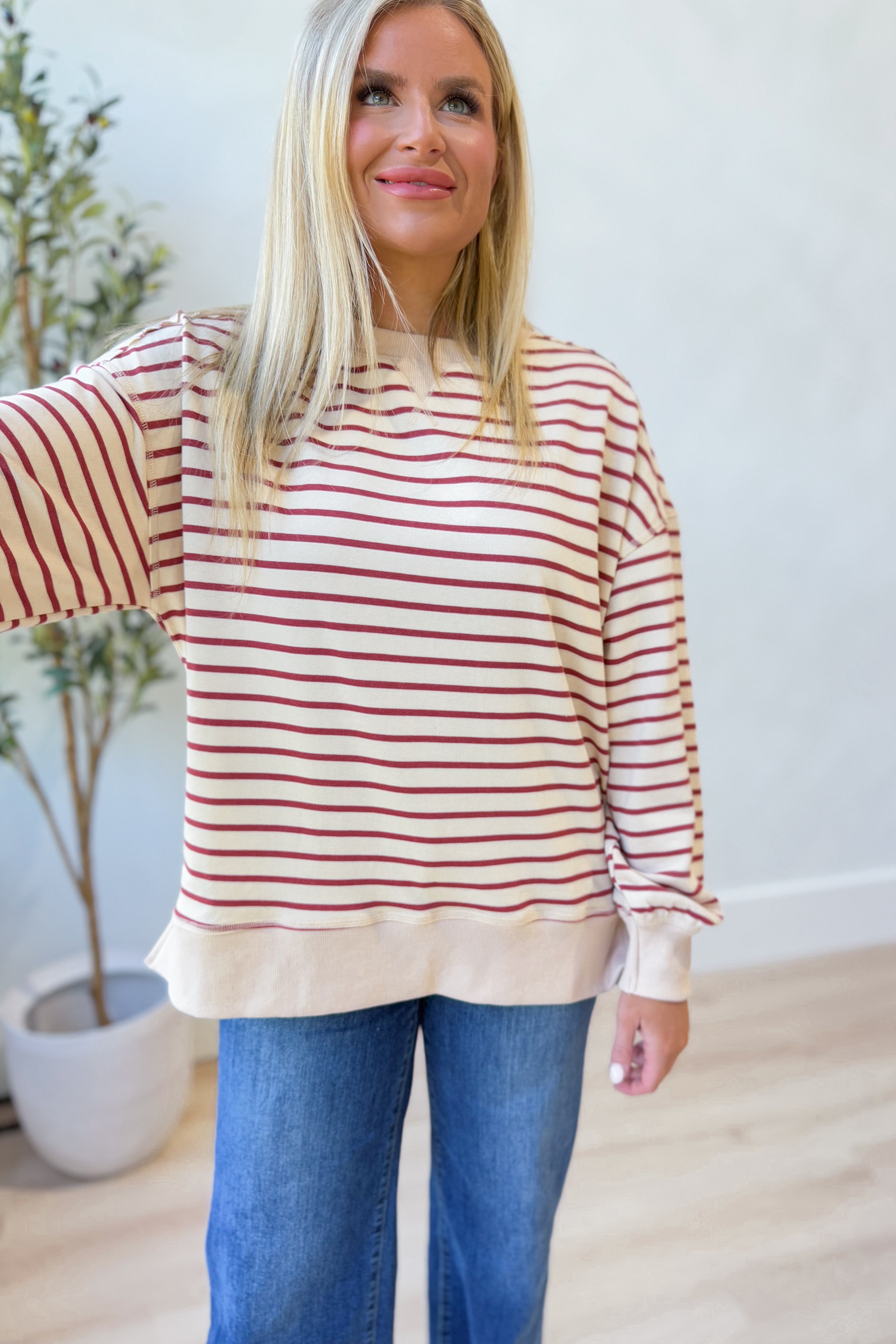 Selena Stripe Comfy Oversized Pullover - Be You Boutique