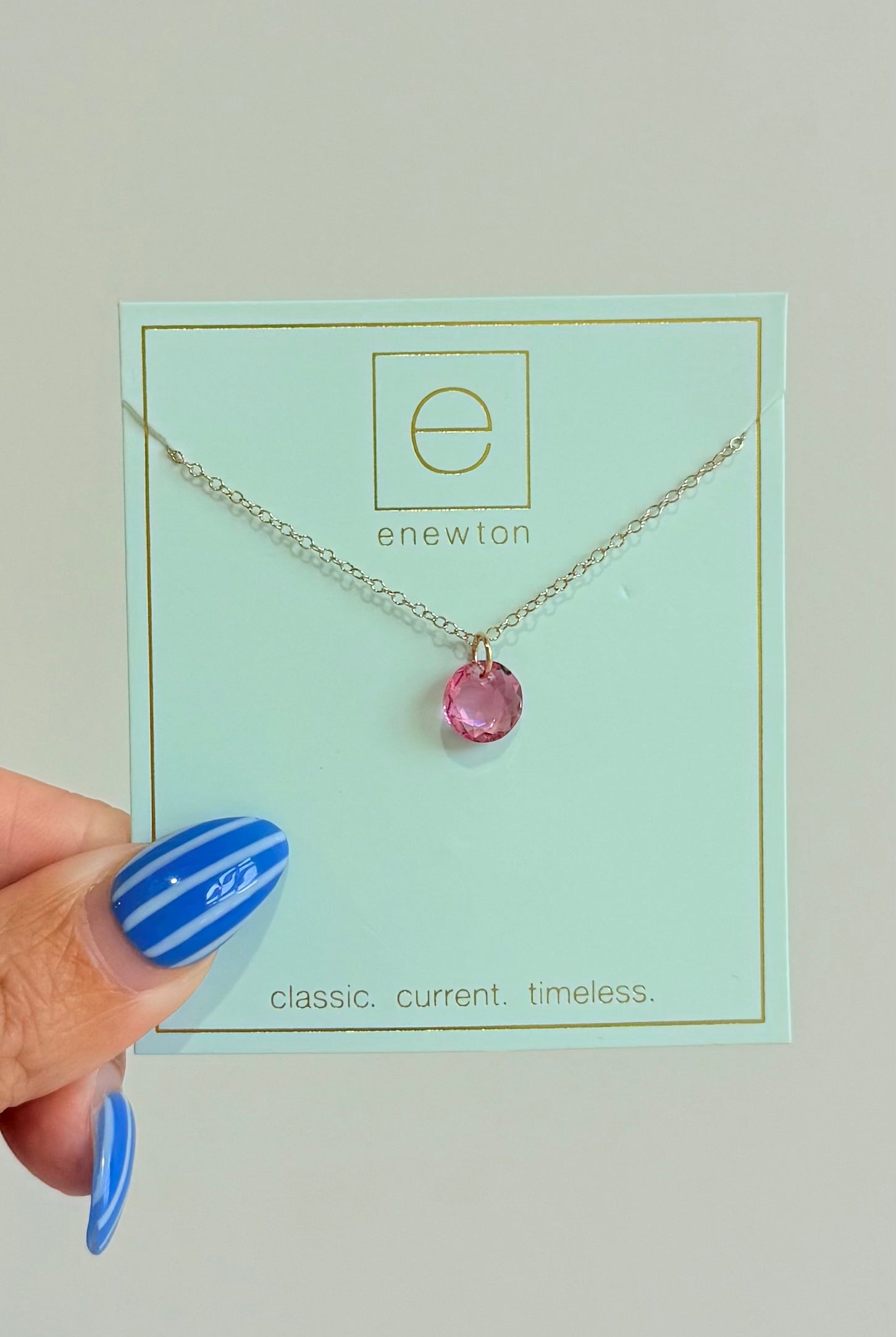 Enewton 16-inch classic birthstone necklace with a sparkling gemstone pendant, elegant jewelry for special occasions.