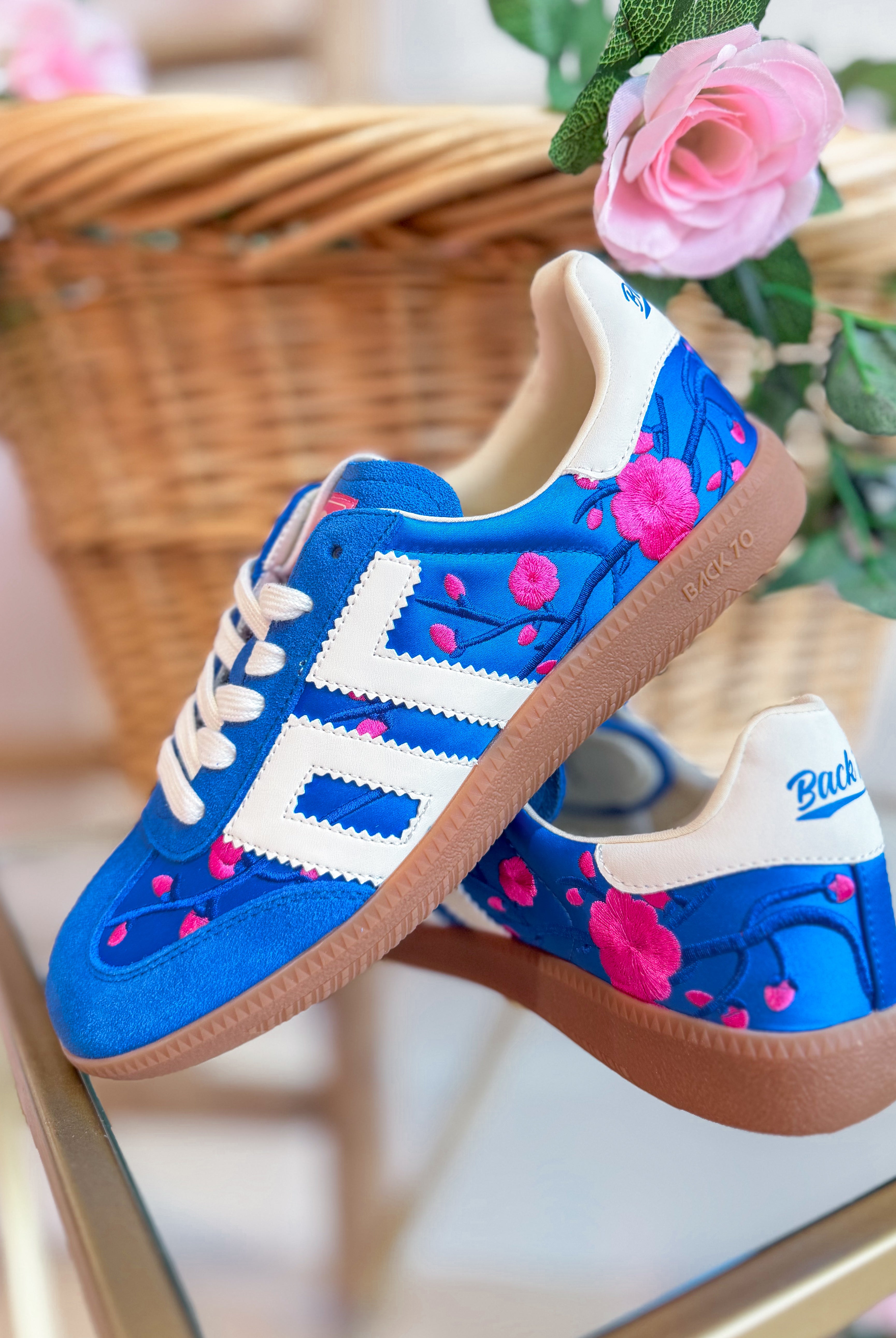 BACK70 Ghost Sneakers in floral French blue with 205 sneaker style, featuring vibrant design and comfortable fit.