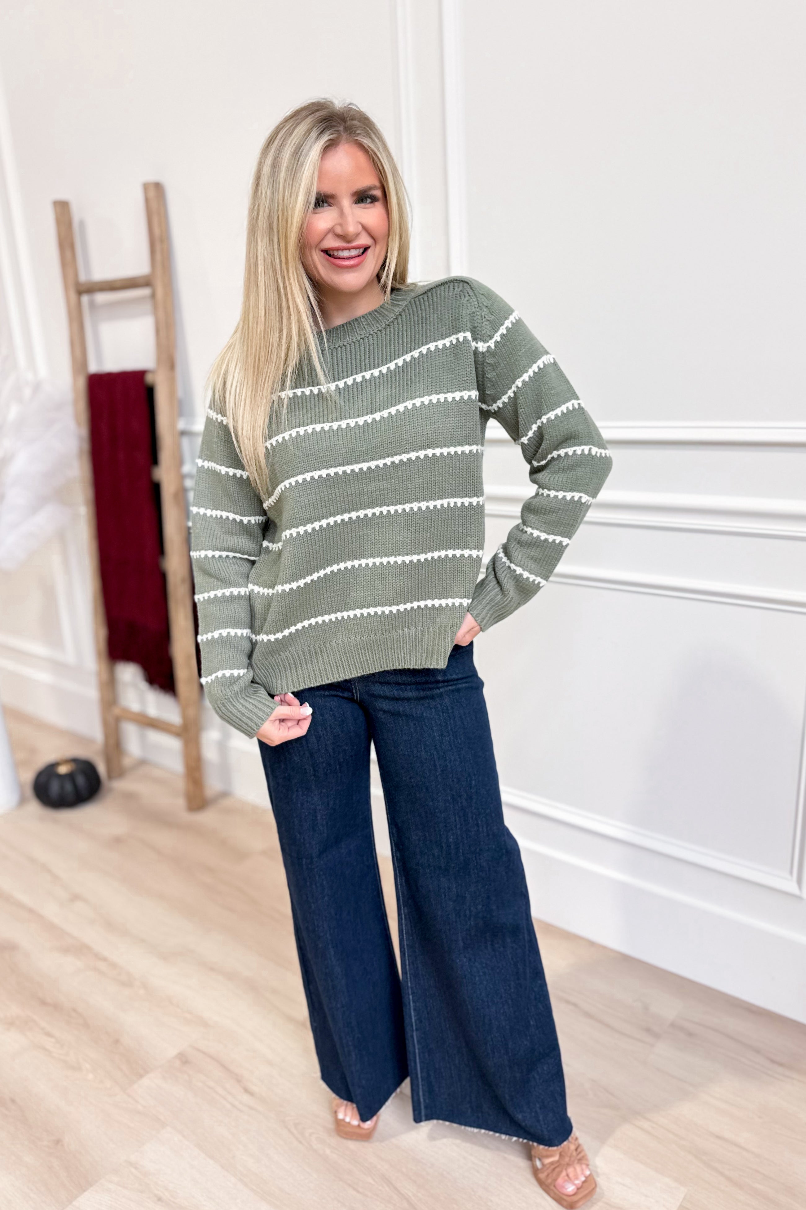 Kylie Stitched Long Sleeve Raglan Sweater - Be You Boutique