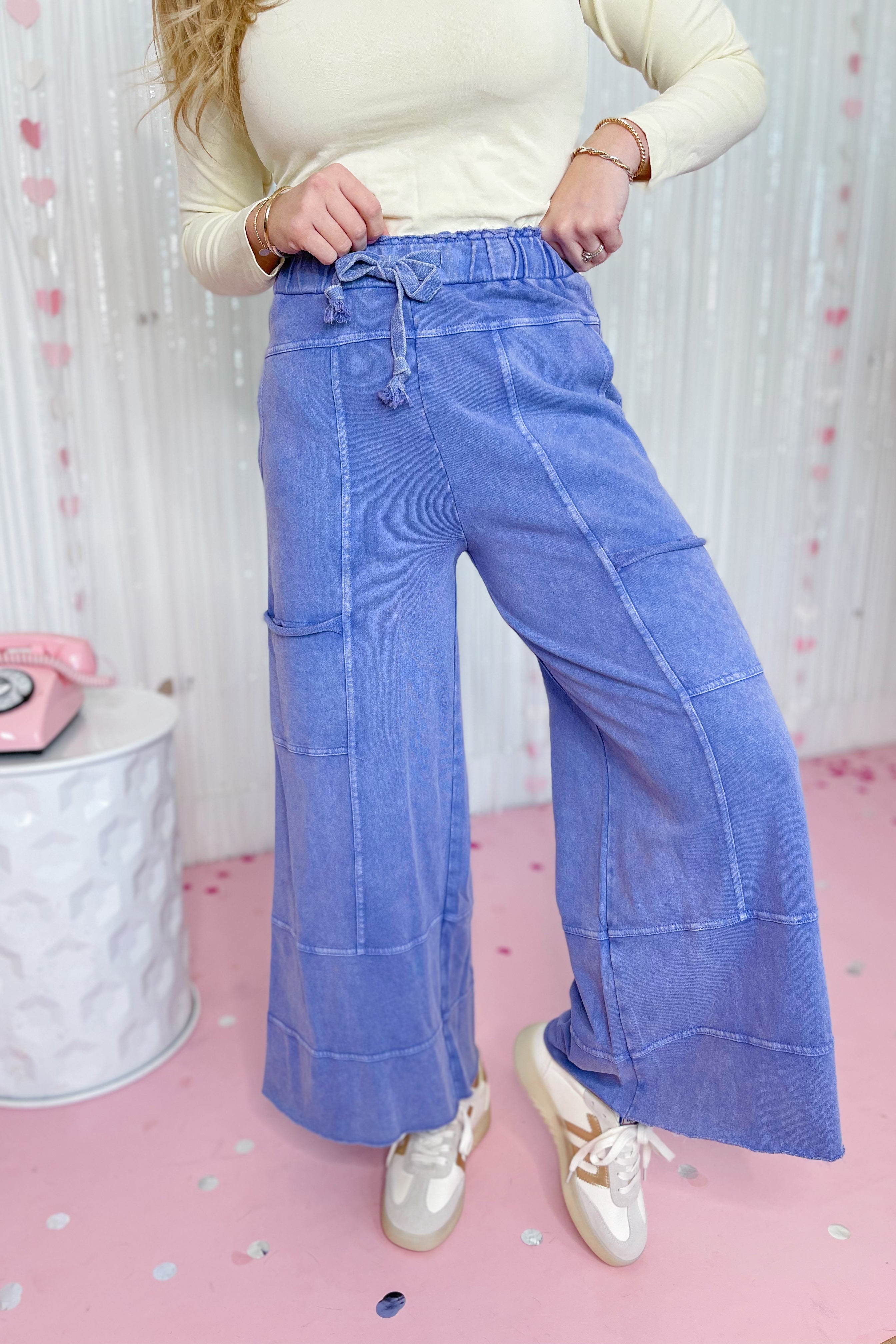 Bradley Mineral Washed Terry Knit Wide Leg Pants - Be You Boutique