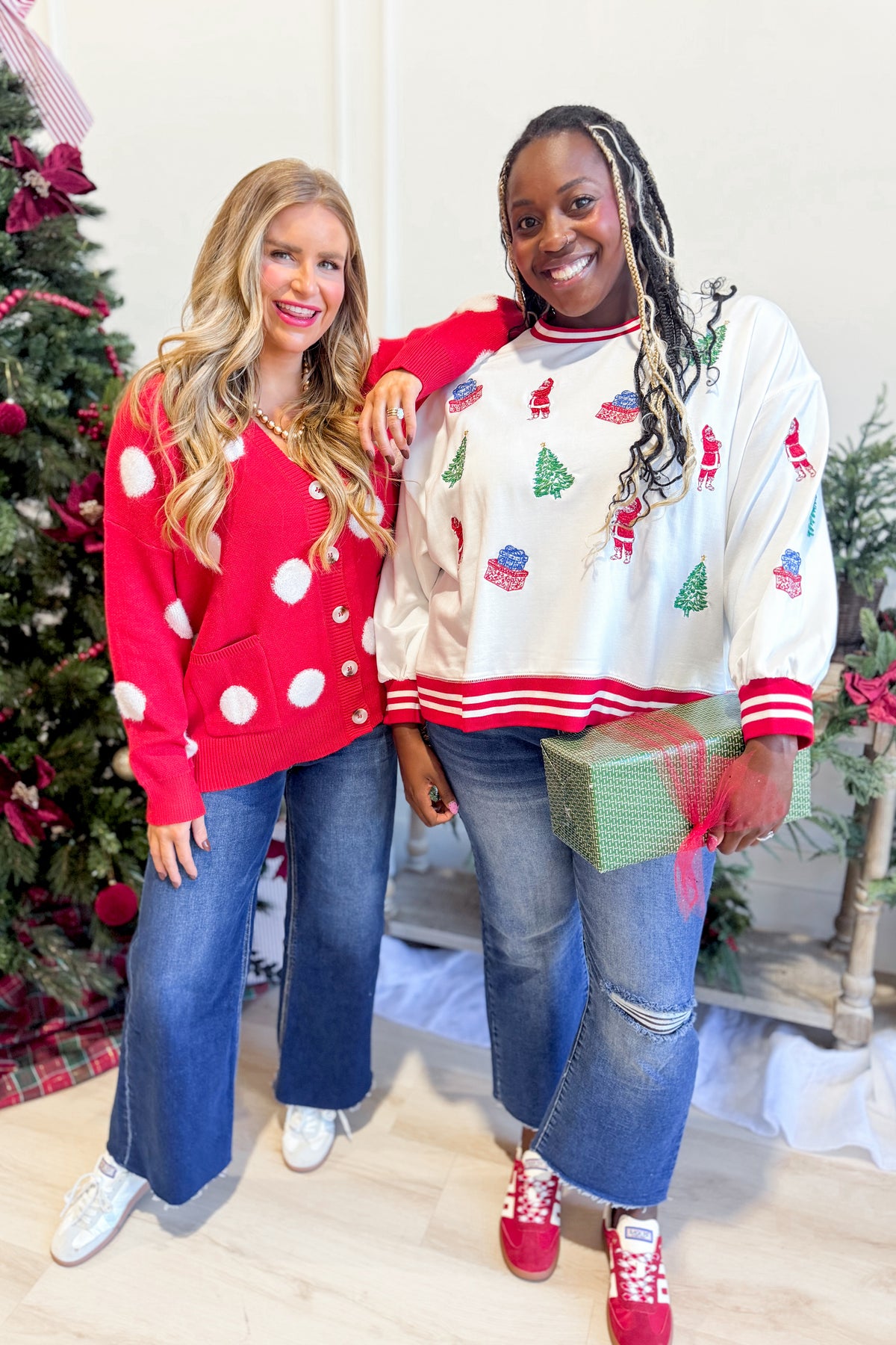 Mary Square Millie Tidings and Toile graphic pullover sweatshirt with festive toile print and 137 design