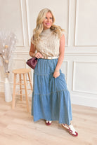 Rebecca Tiered Denim Long Skirt - Be You Boutique