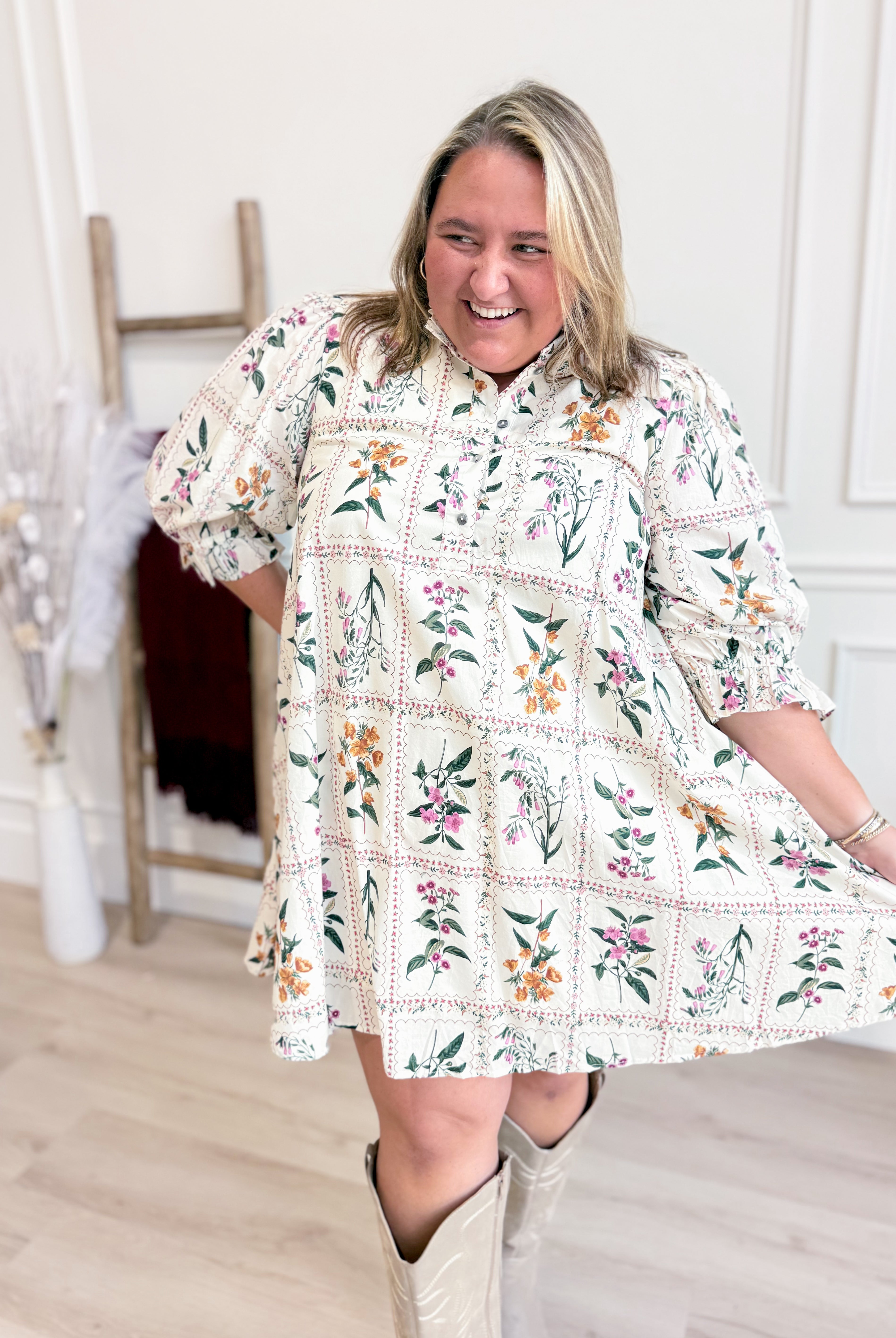 Aly Floral Puff Half Sleeve Dress - Be You Boutique