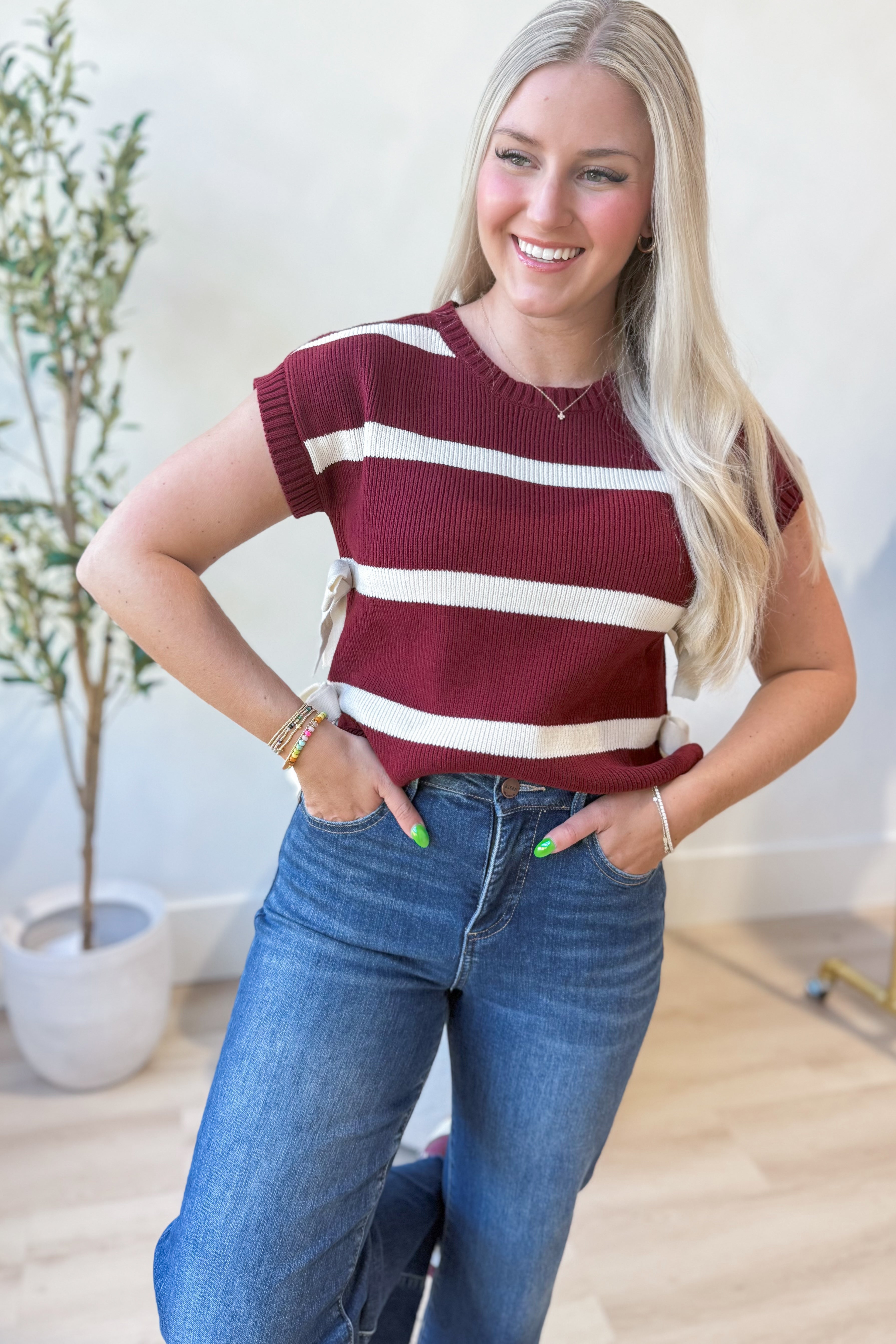 Beth Striped Bow Tied Side Top - Be You Boutique