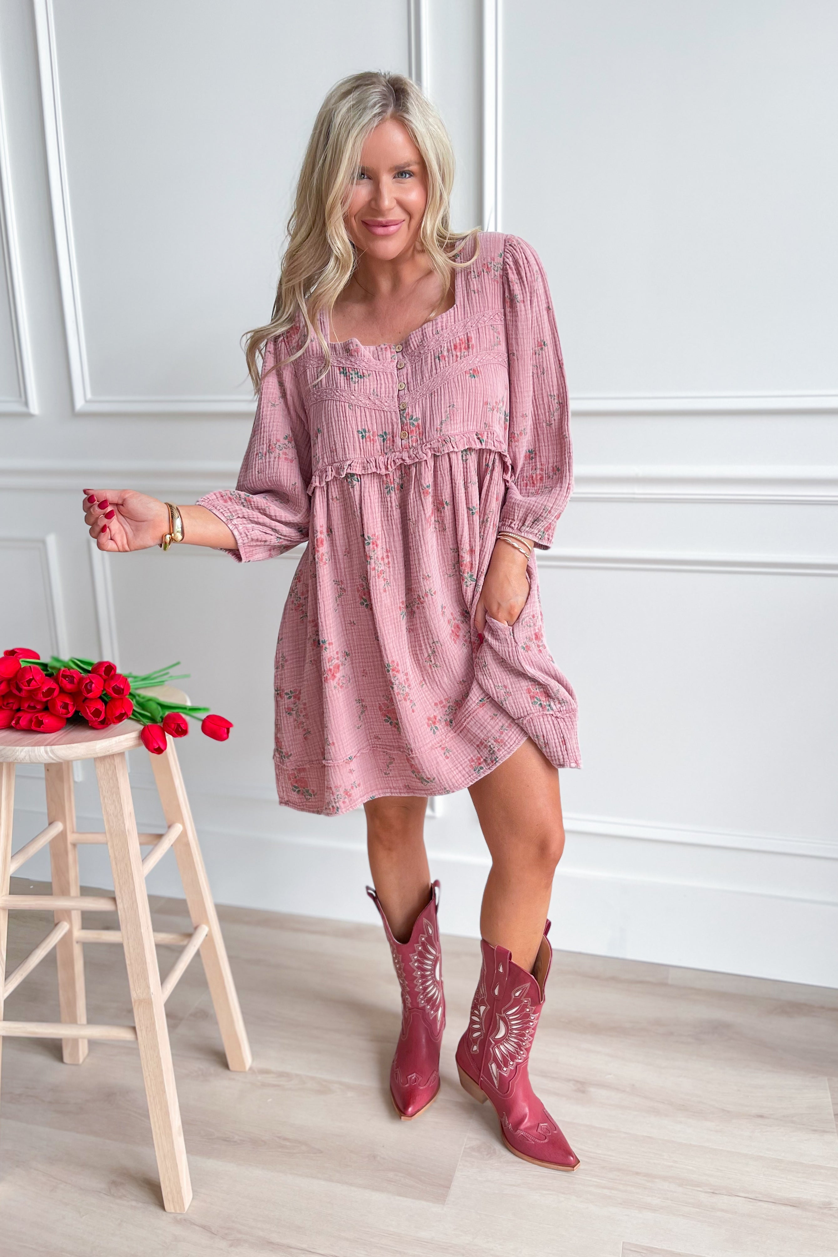 Karen Floral Mineral Washed Babydoll Dress - Be You Boutique