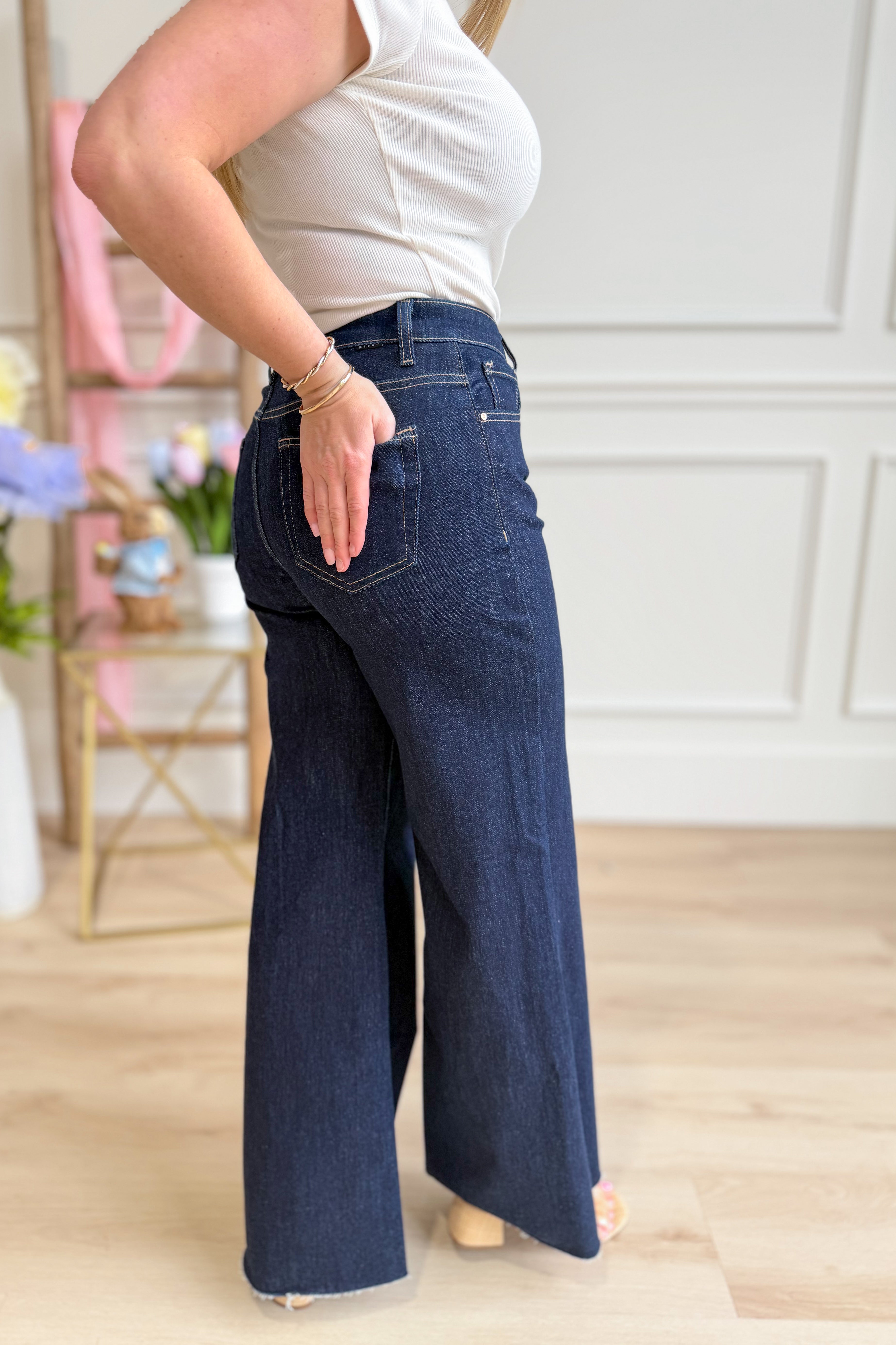 Risen Manny High Rise Tummy Control Gold Palazzo Pant - Be You Boutique