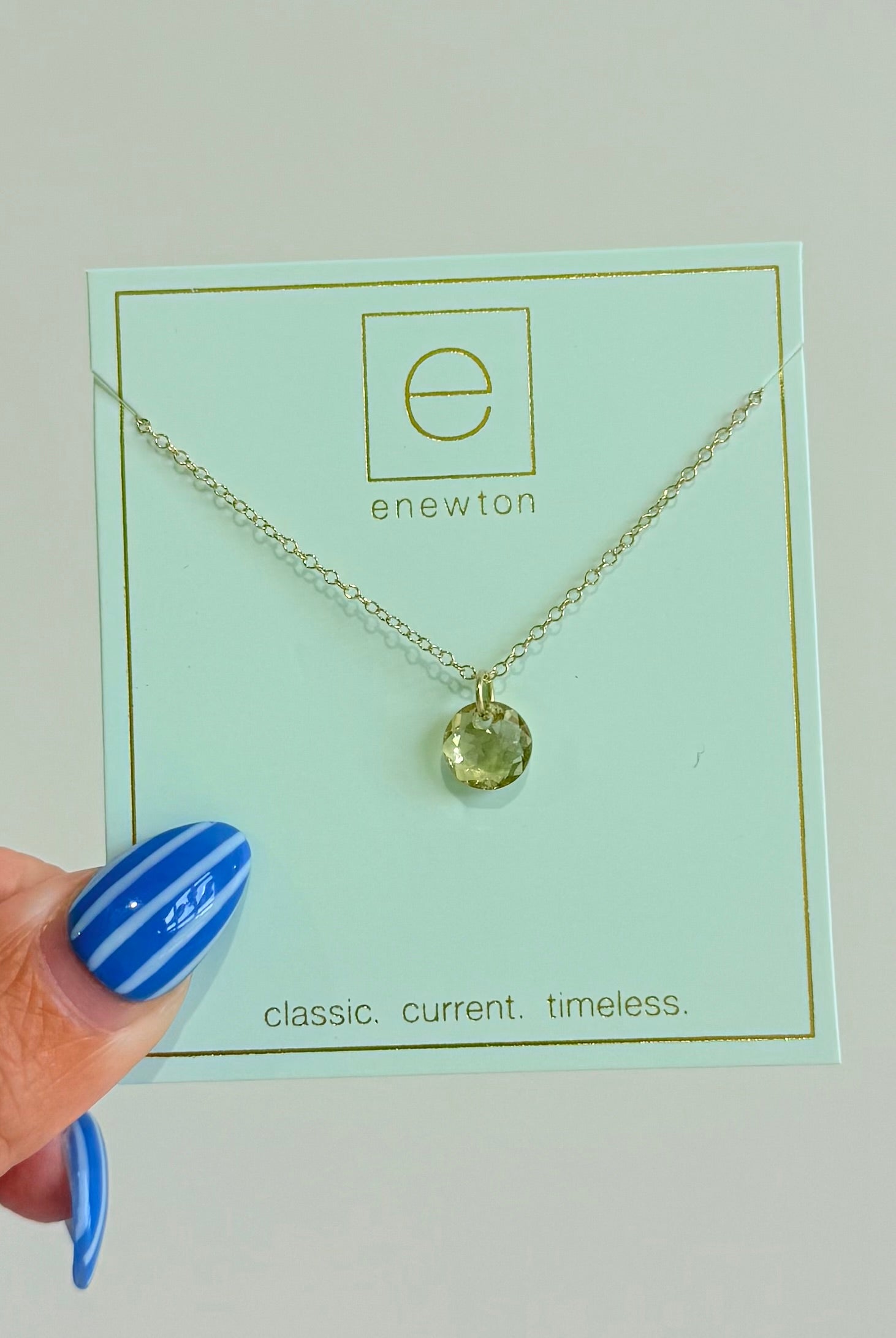 Enewton 16-inch classic birthstone necklace featuring a sparkling gemstone pendant in a delicate chain.