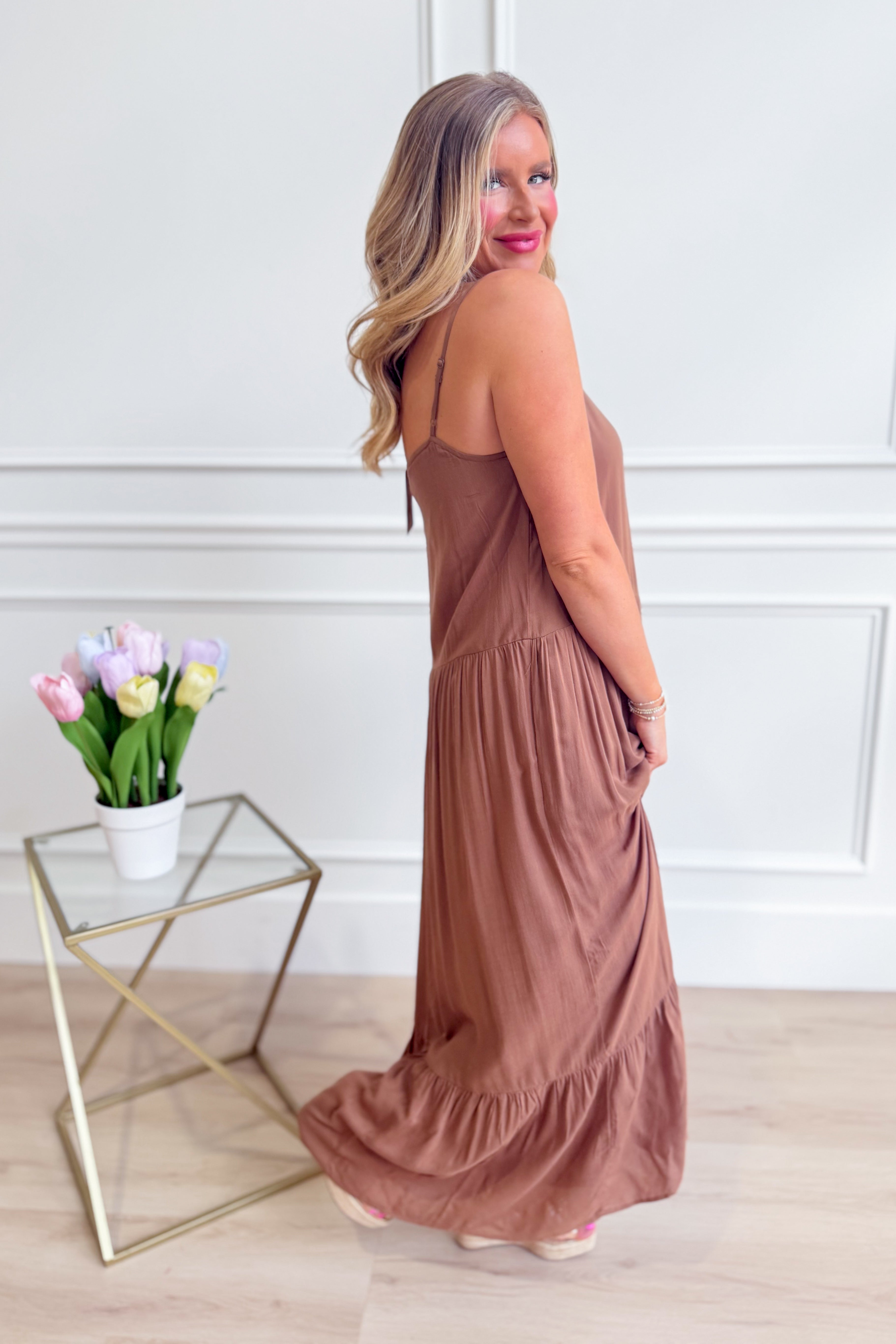 WISHLIST Wilma Flowy Maxi Dress in lightweight fabric with a relaxed fit and elegant design, perfect for dressy occasions.