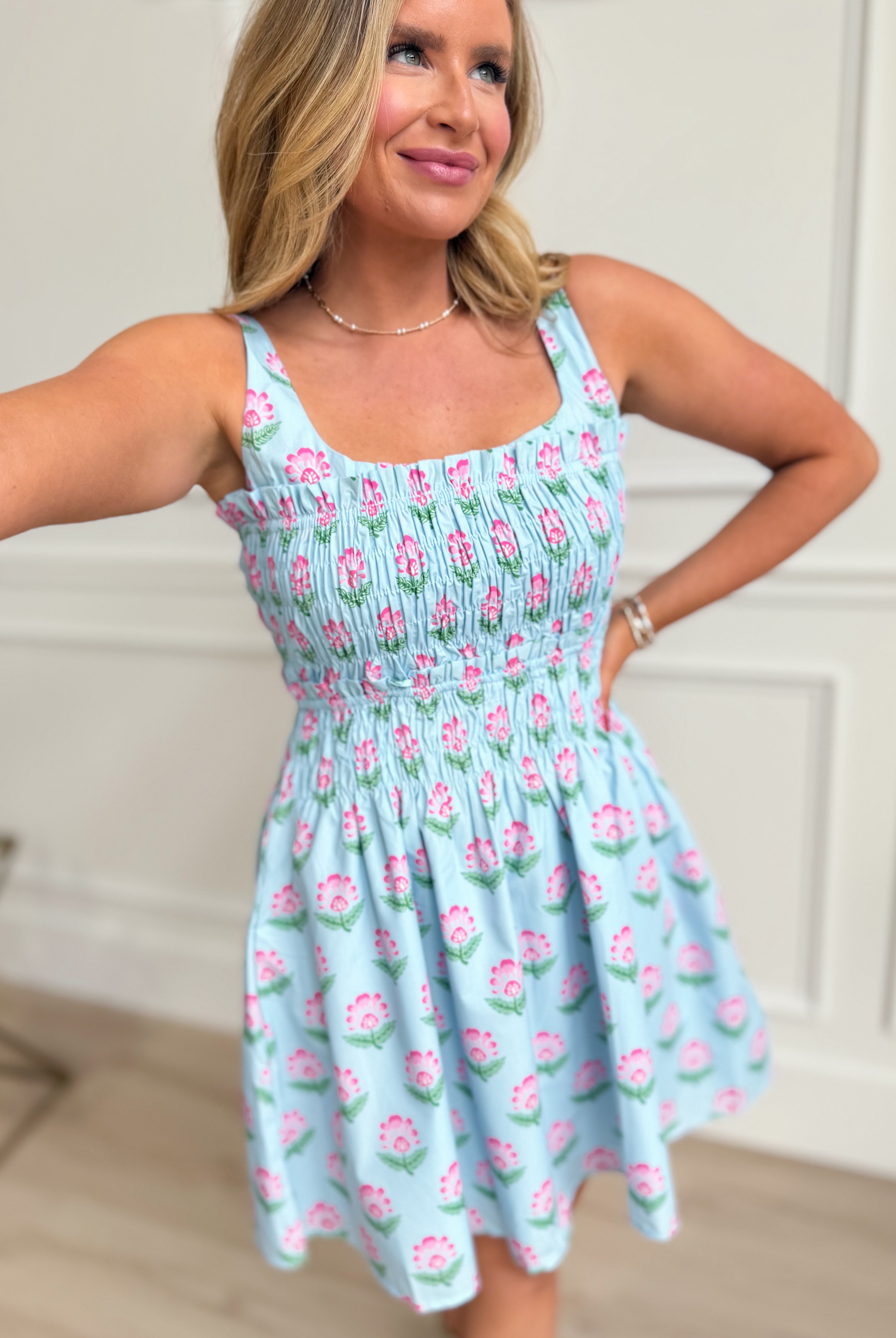 TCEC frilly floral printed summer dress featuring a lightweight fabric and ruffled details, perfect for casual warm-weather wear.
