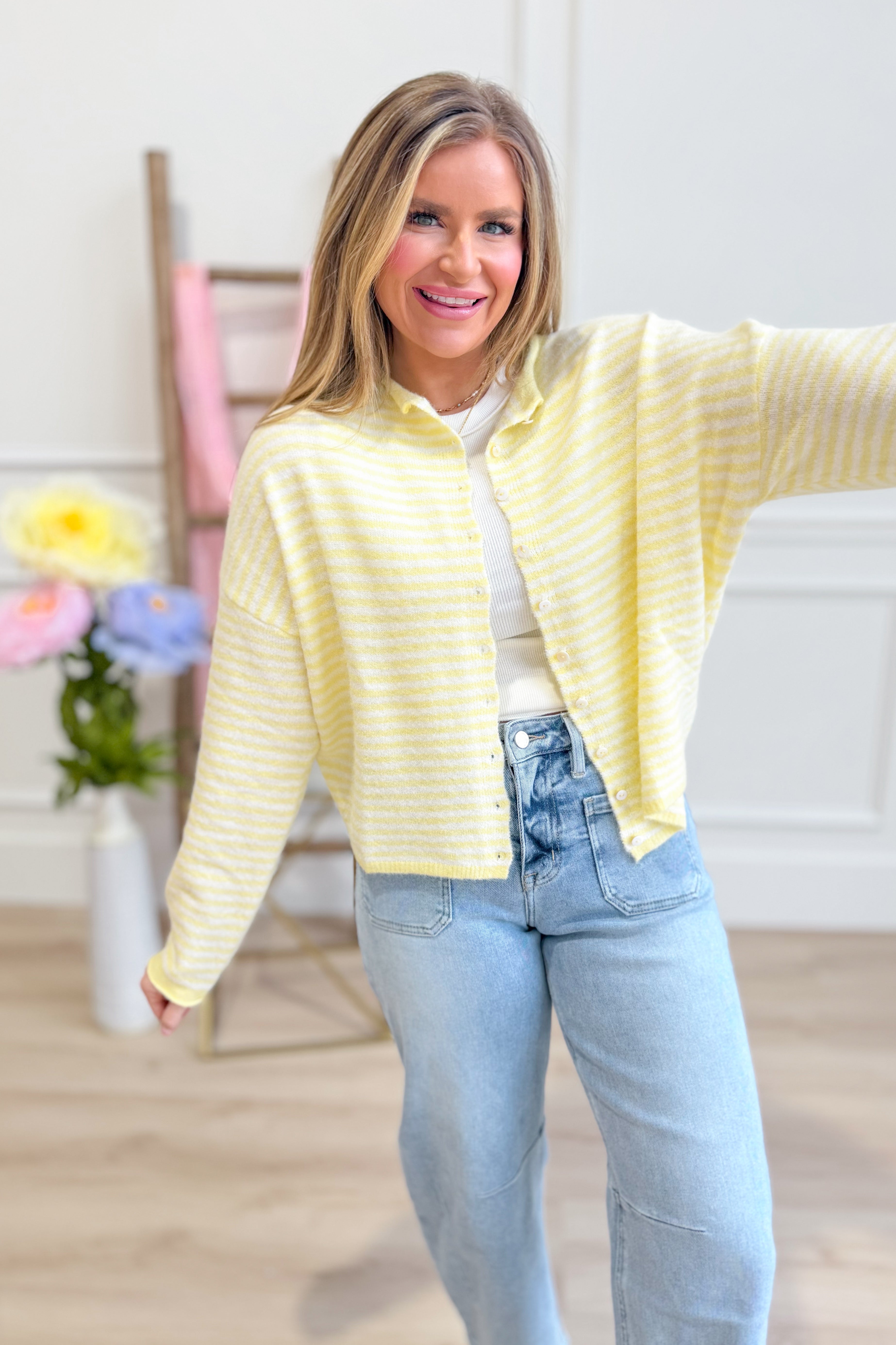 Olivia Butter Mini Striped Cardigan - Be You Boutique