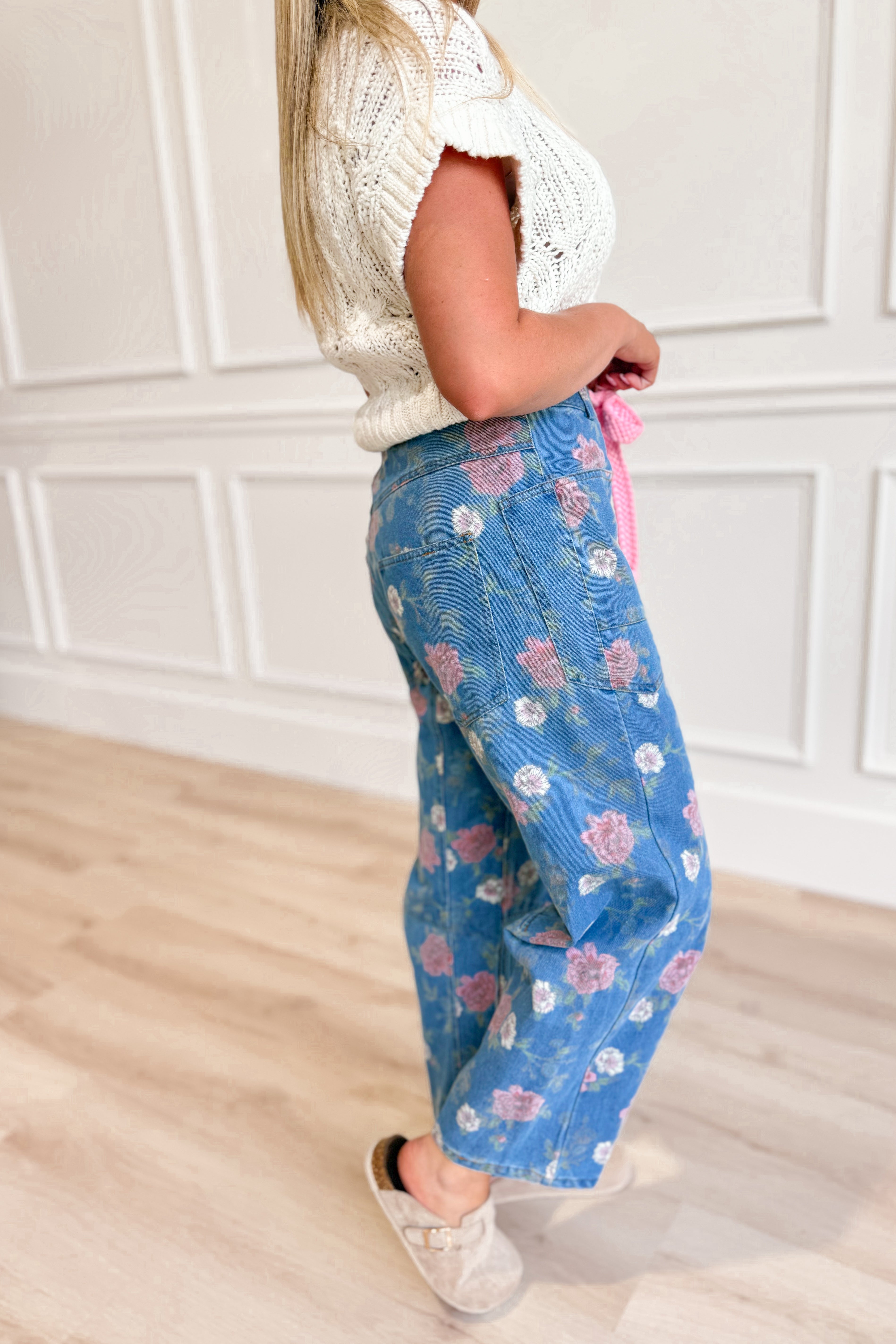 Scarlet Floral Rope Tie Barrel Jean - Be You Boutique