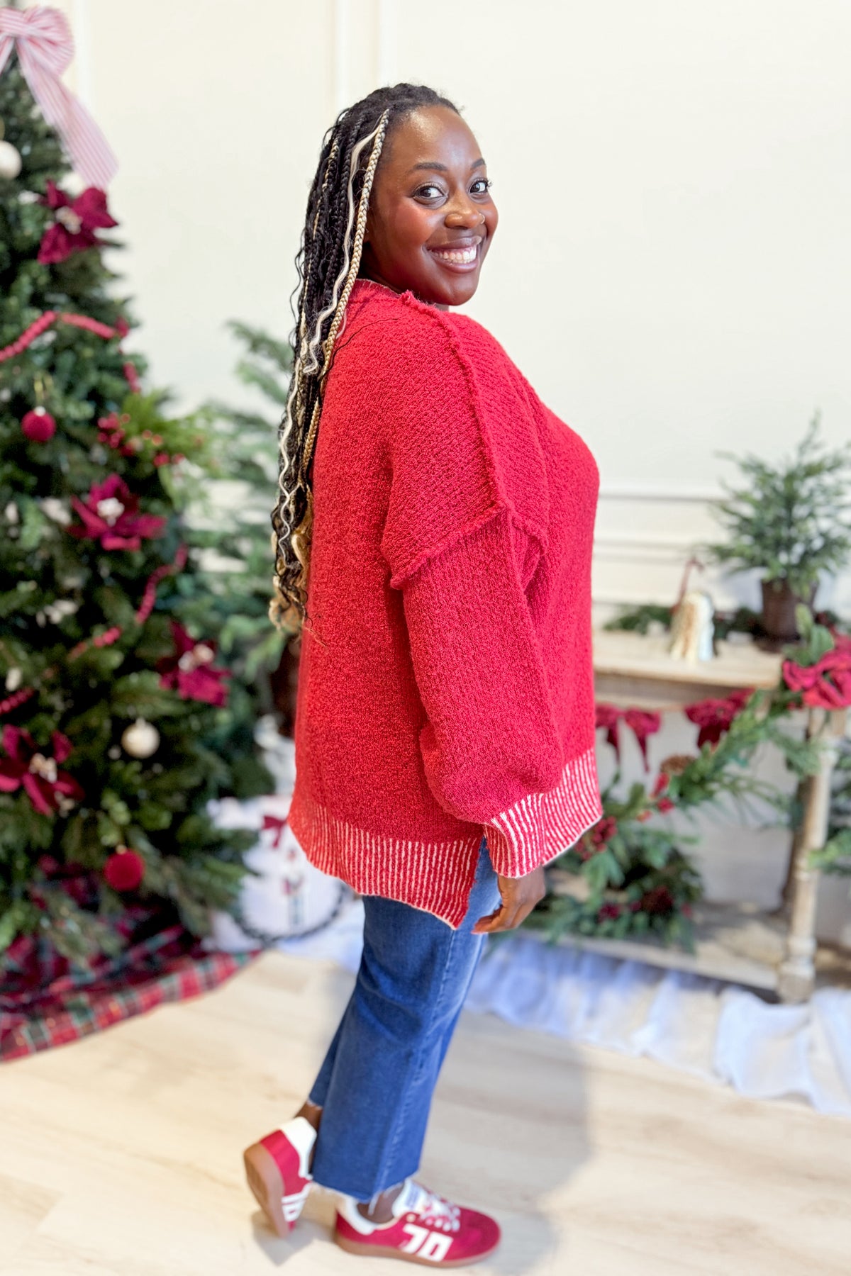PEACH LOVE Saylor two-toned oversized fall sweater displayed against a clean background