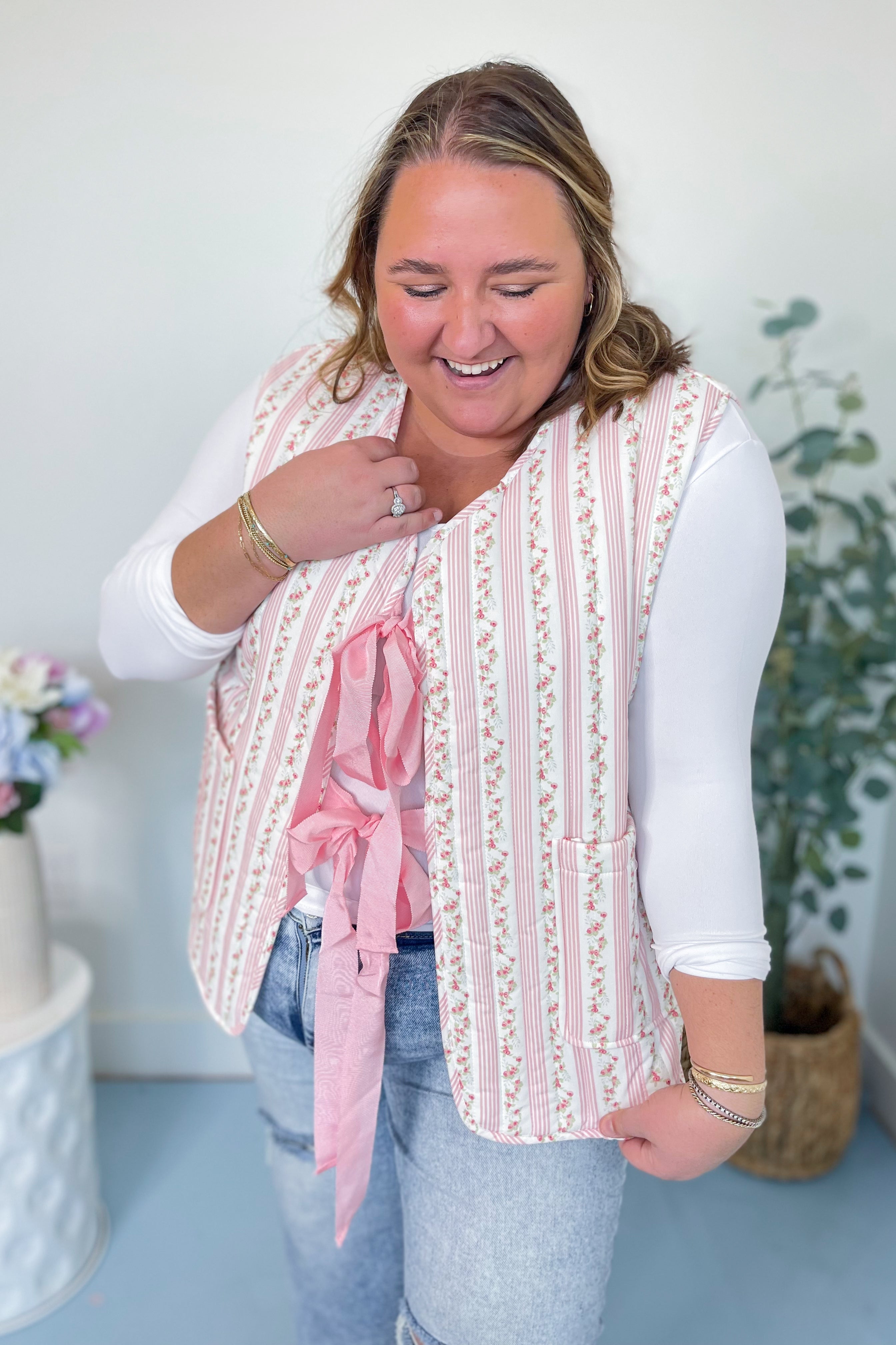 Evelynn Floral Tie Front Vest - Be You Boutique