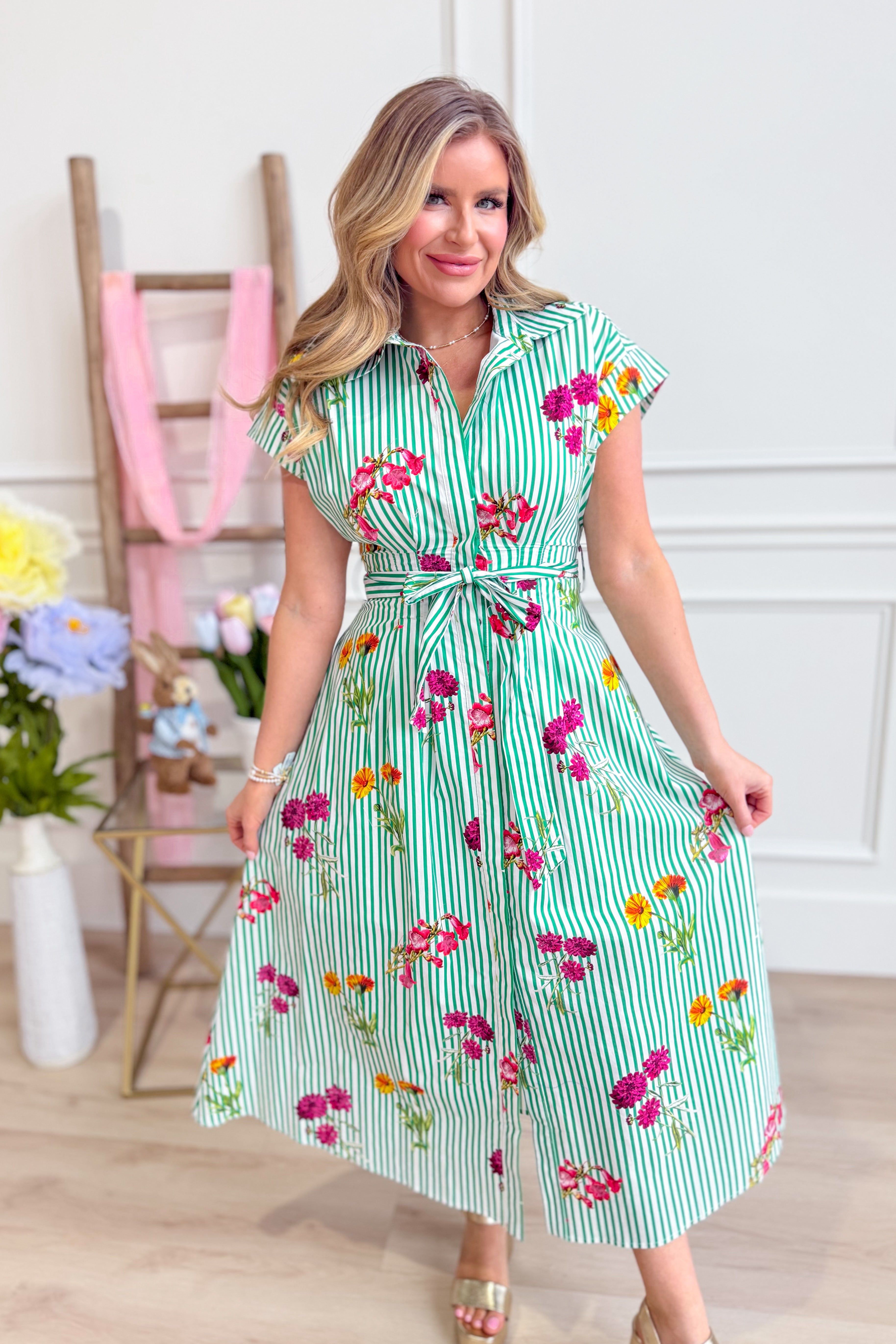 Tracey Spring Floral Tie Waist Dress - Be You Boutique