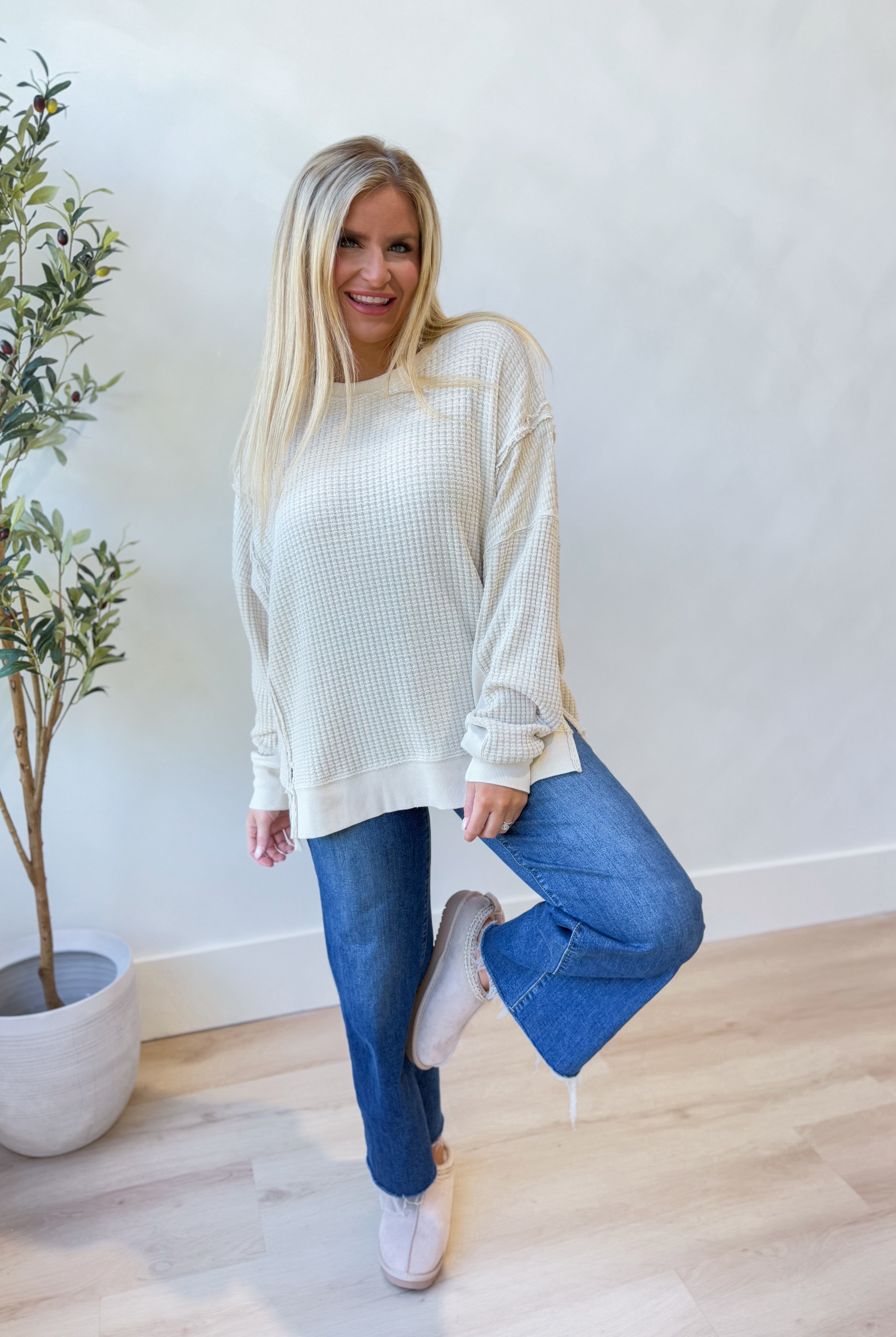 Brooke Mineral Washed Thermal Pullover - Be You Boutique