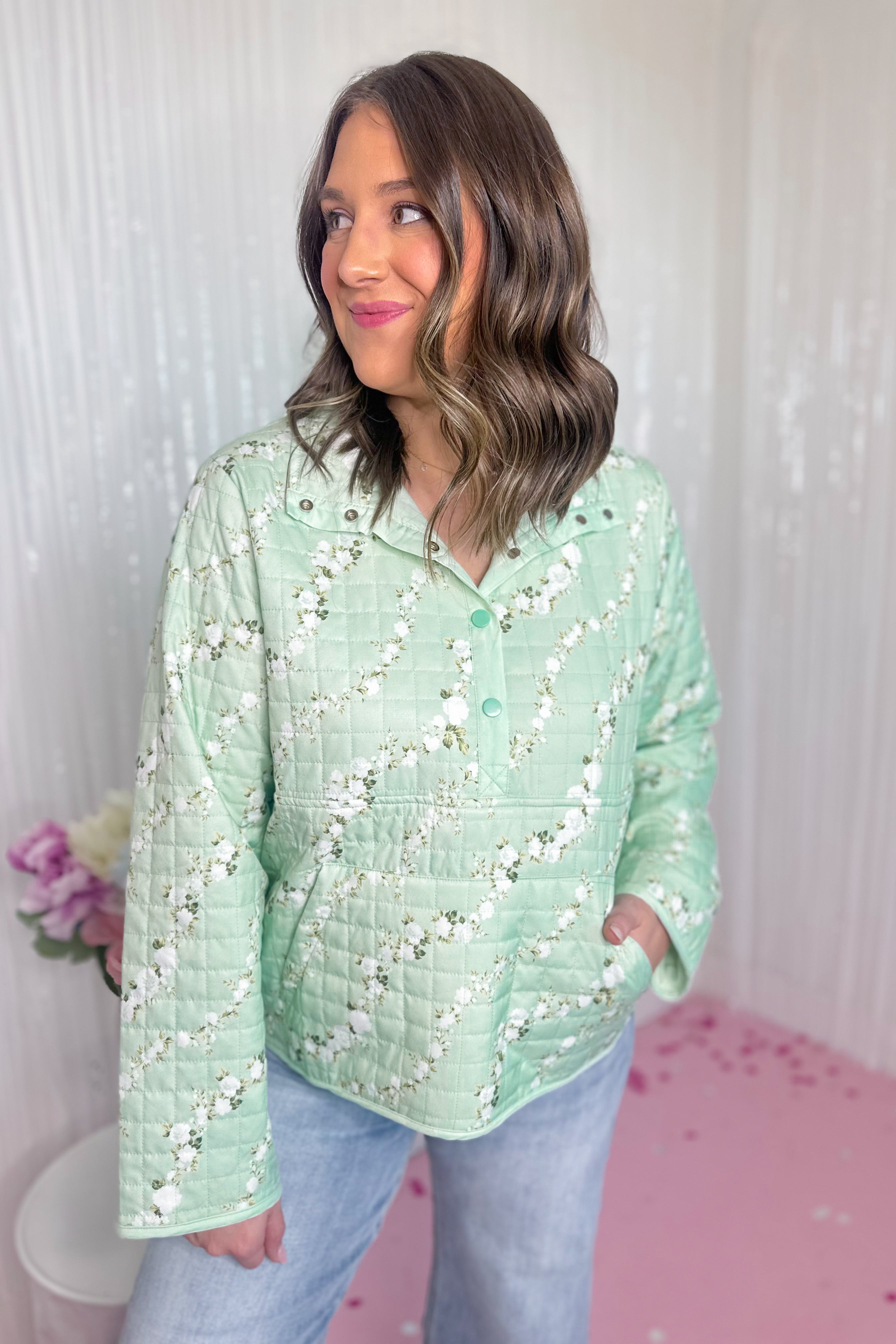 Bren Mock Neck Half Snap Quilted Jacket - Be You Boutique