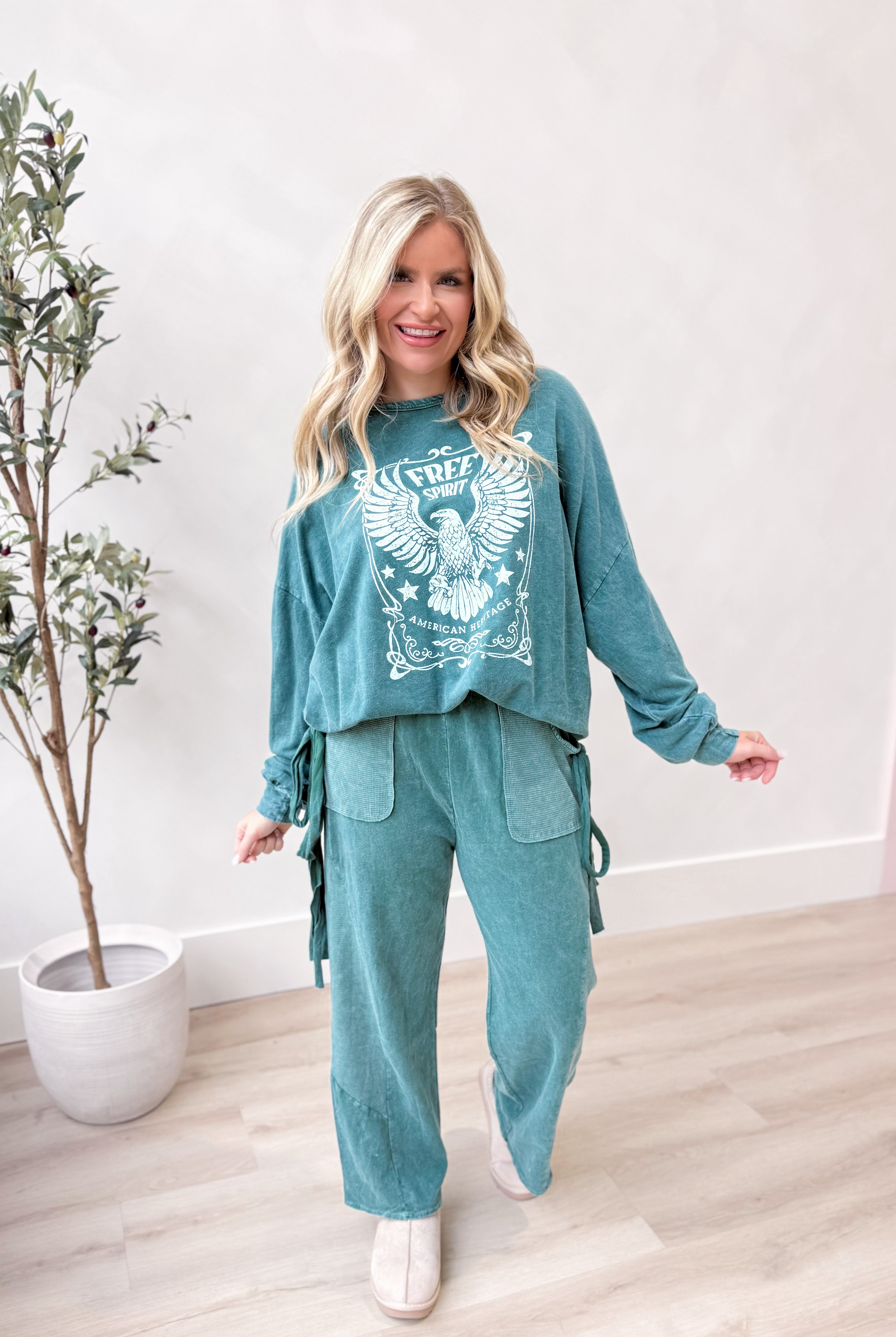 Larry Mineral Washed Free Bird Graphic Long Sleeve - Be You Boutique